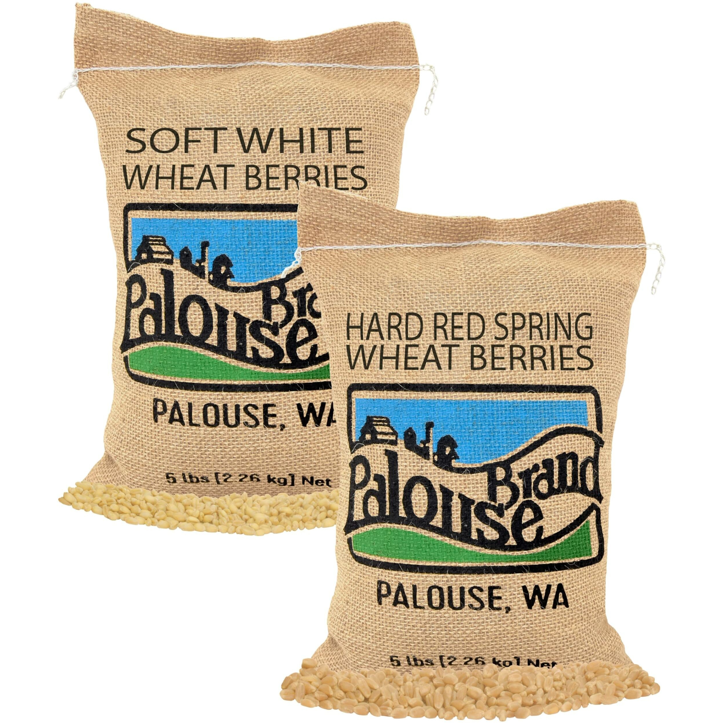 Wheat Berries | Hard Red Spring And Soft White Wheat Pack | 2-5 Lb Burlap Bags (10 Lbs Total) | Washington Family Farmed | Non-Gmo Project Verified |