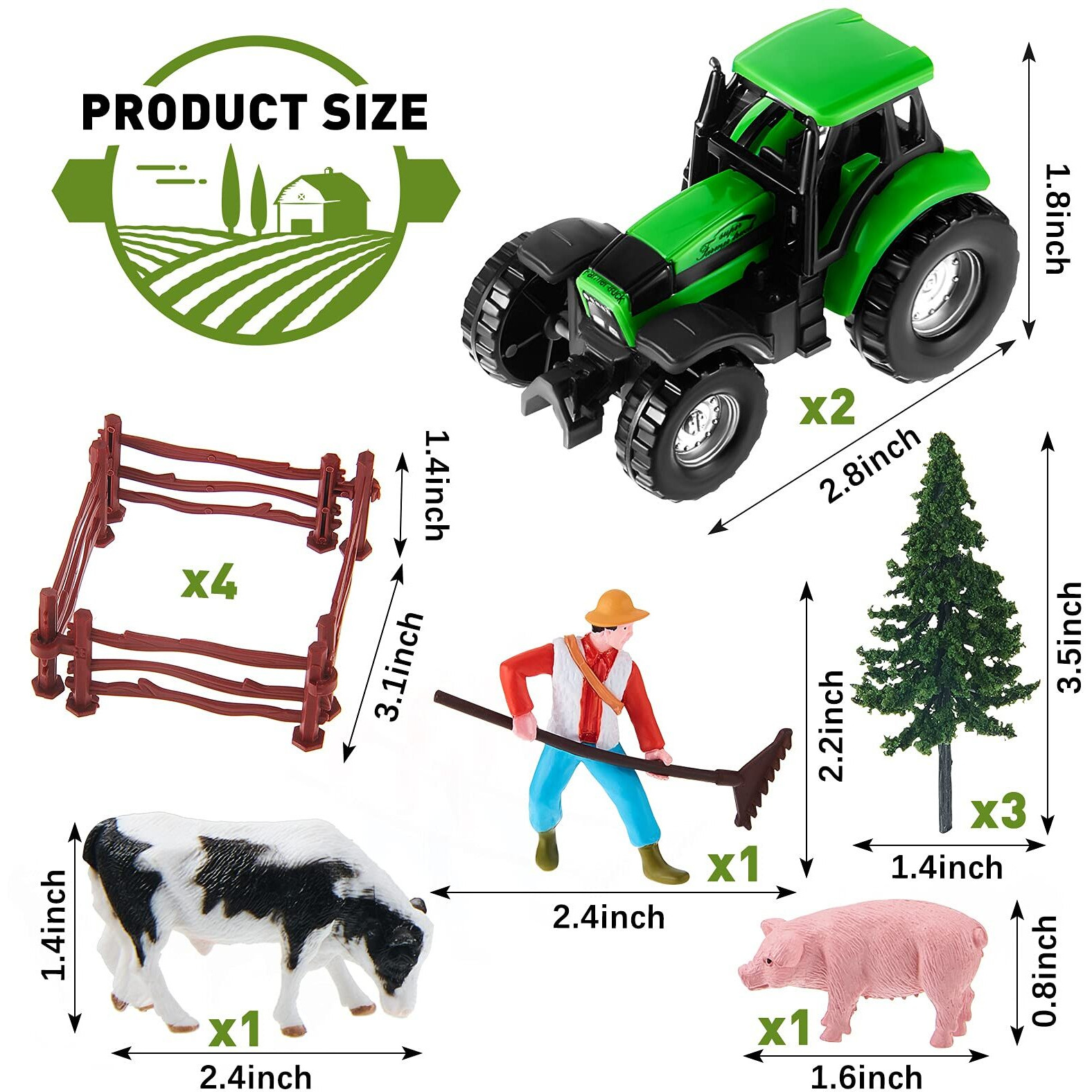 12 Pieces Farm Animal Tractor Cake Topper Set With Tree Farmer Fences Mini Barn Animal Figurines For Farm Animal Theme Party Baby Shower Birthday Party Decorations