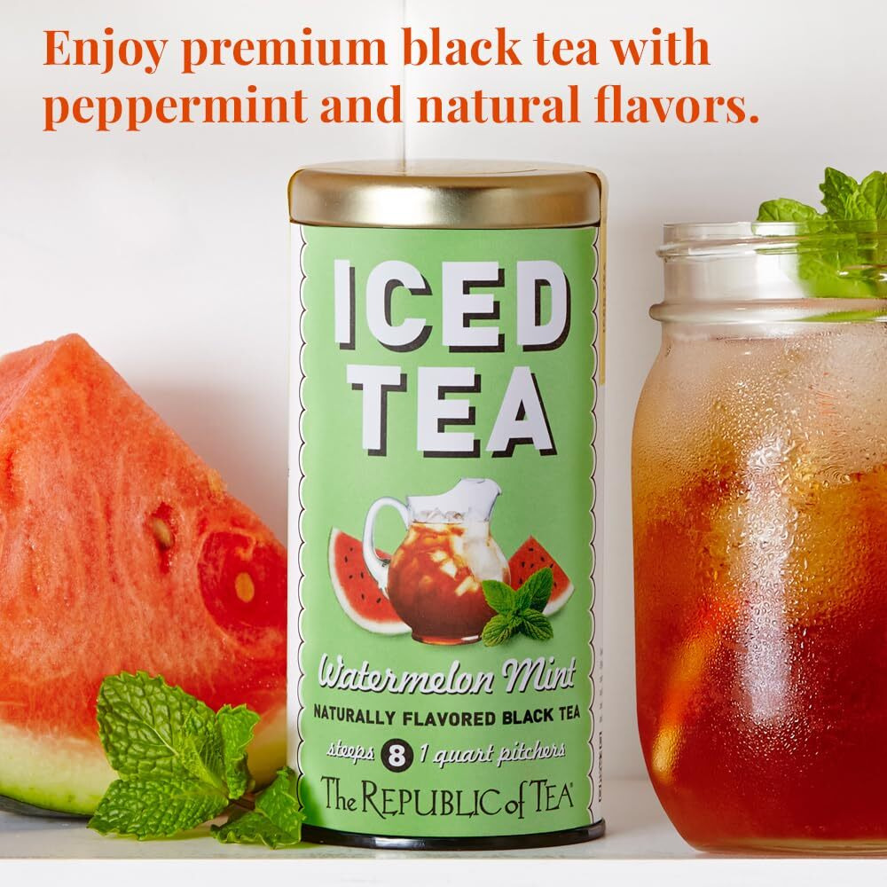 The Republic Of Tea Iced Tea Watermelon Mint, 8 Count, Premium Fine Black Tea