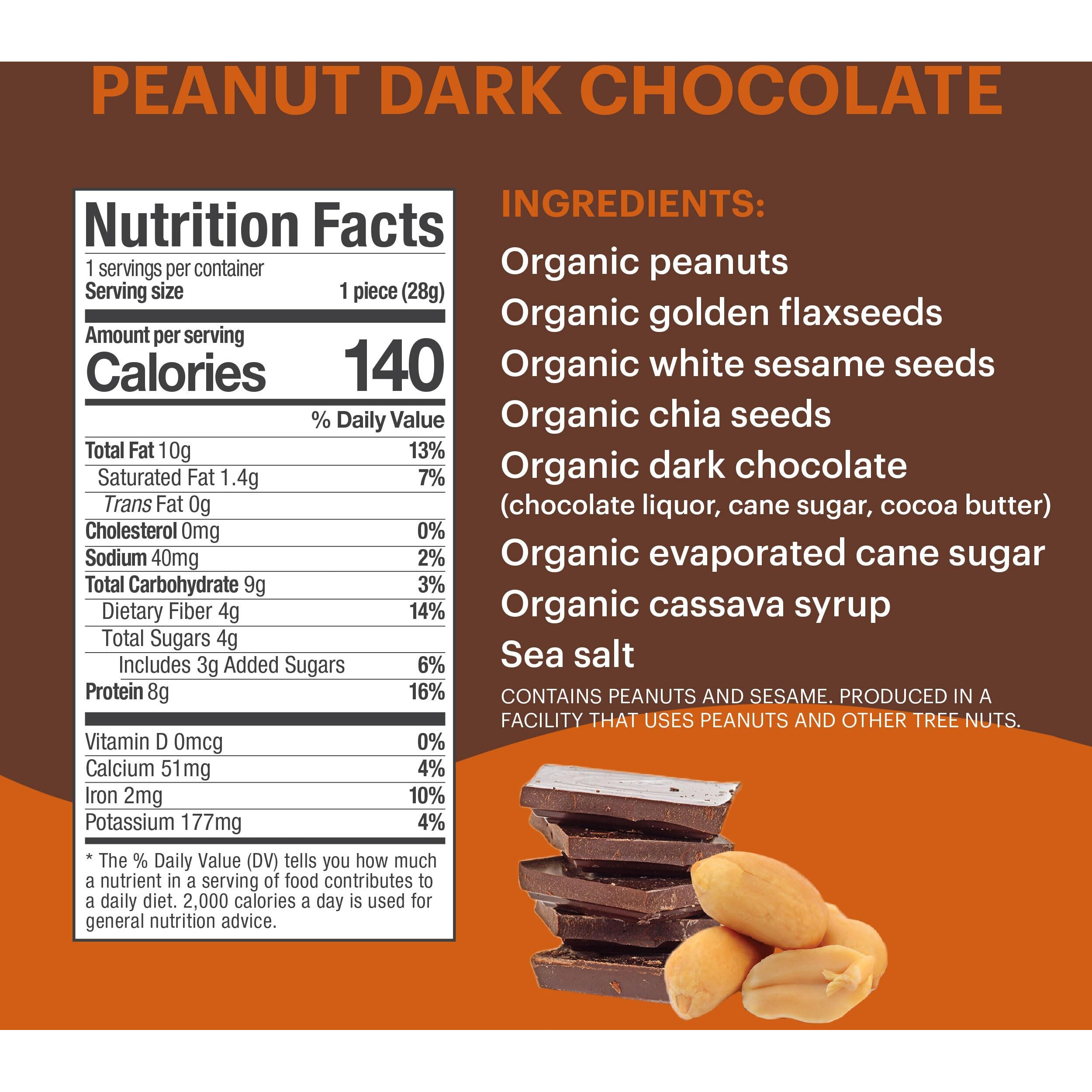 Tosi Dark Chocolate Peanut Butter Protein Bars, Plant Based With Nuts, Gluten-Free Crunchy Snacks, Vegan, Organic, Flax & Chia Seeds, Soy-Free, Omega 3S, 8G Protein, 1 Oz, 12-Pack