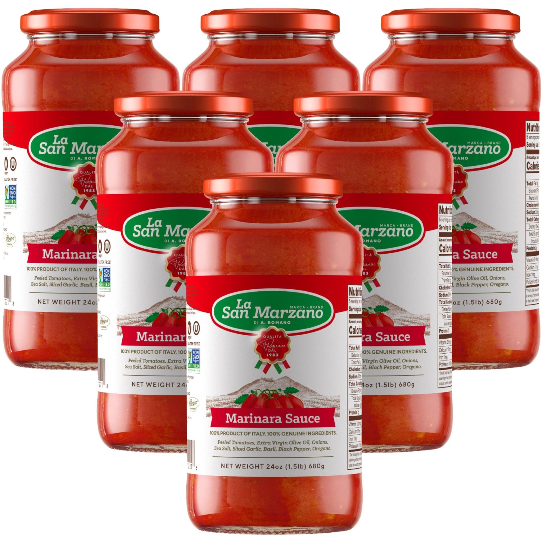 La San Marzano - Marinara Sauce - Pasta Sauce With 100% Italian Tomatoes Made In Italy - Tomato Paste With Fresh And Natural Ingredients Non Gmo Tomatoes, Vegan, Gluten Free, Kosher, Mediterranean Diet 24 Ounce Jar