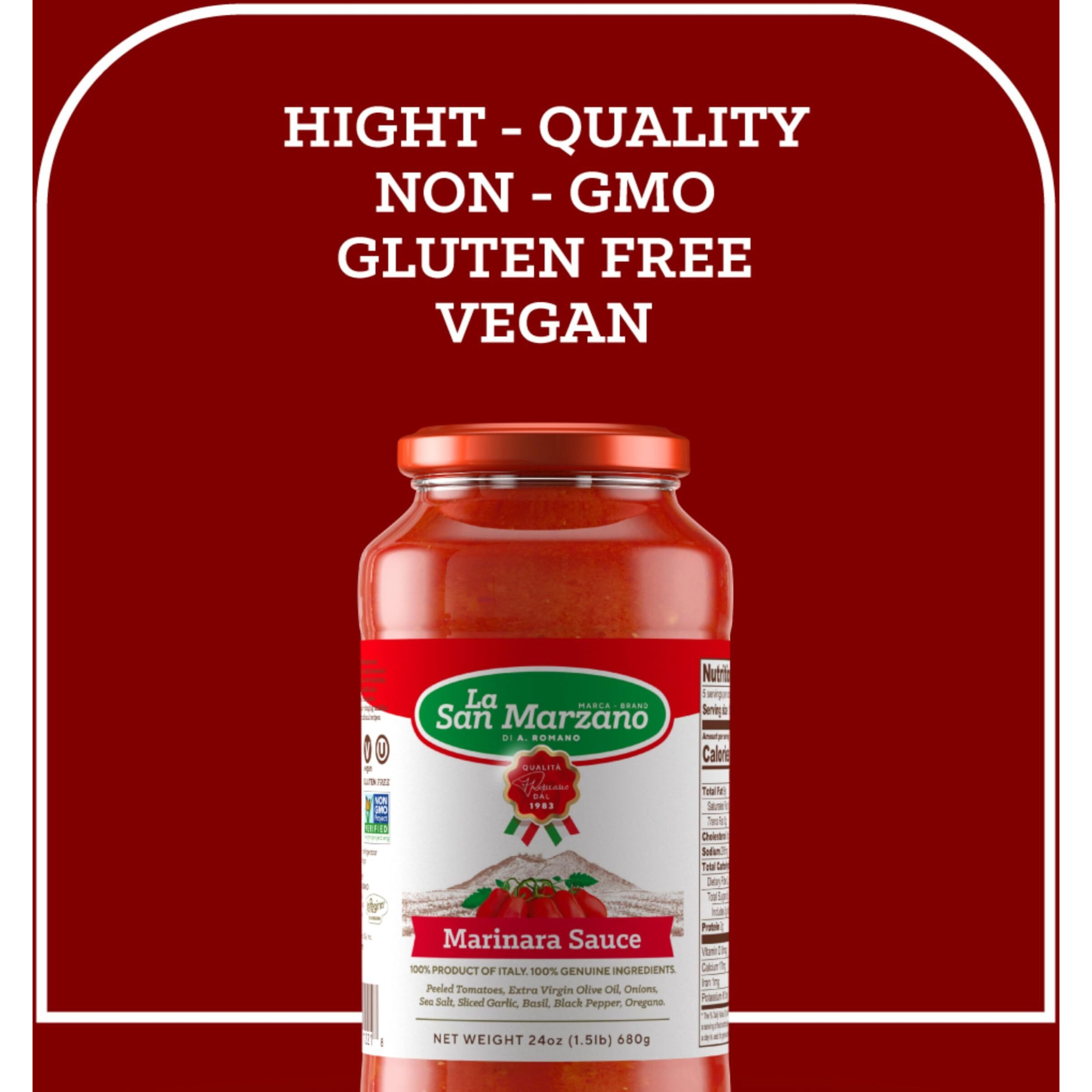 La San Marzano - Marinara Sauce - Pasta Sauce With 100% Italian Tomatoes Made In Italy - Tomato Paste With Fresh And Natural Ingredients Non Gmo Tomatoes, Vegan, Gluten Free, Kosher, Mediterranean Diet 24 Ounce Jar