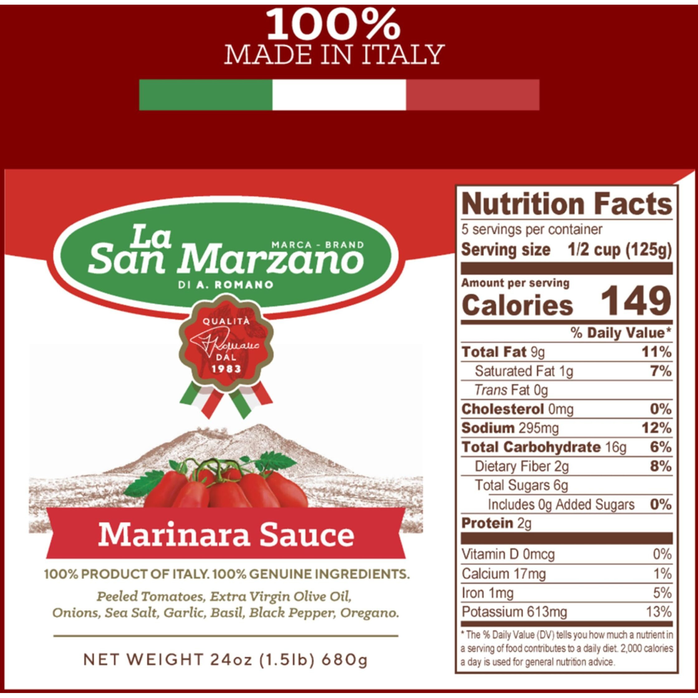 La San Marzano - Marinara Sauce - Pasta Sauce With 100% Italian Tomatoes Made In Italy - Tomato Paste With Fresh And Natural Ingredients Non Gmo Tomatoes, Vegan, Gluten Free, Kosher, Mediterranean Diet 24 Ounce Jar