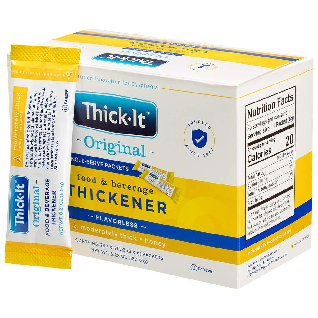 Thick-It Original Food & Beverage Moderately Thick Single-Serve Packets For Dysphagia (Iddsi), Honey Consistency, Digestible Swallowing Aid, Easy-To-Mix & Instant Dissolve, 6G Packet (25 Pack)