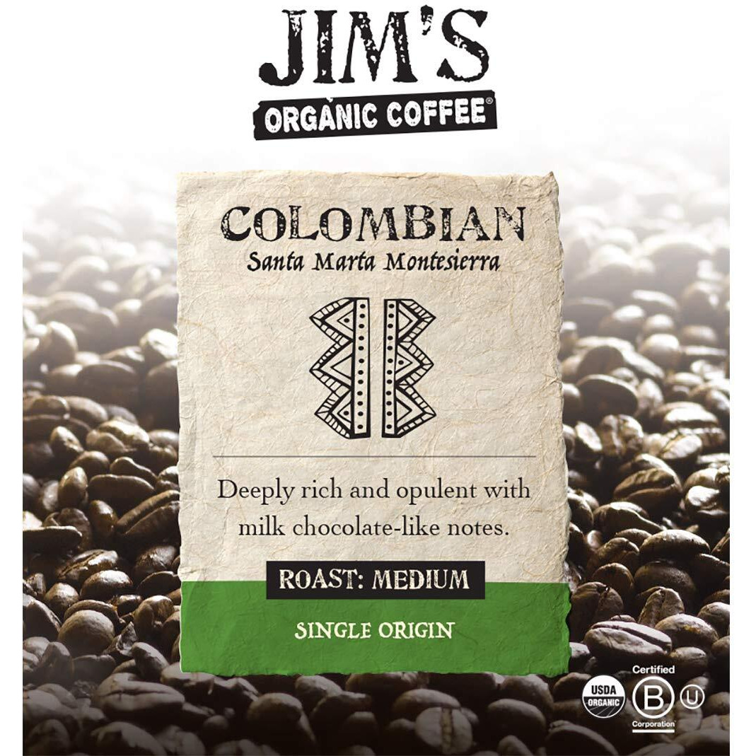 Jims Organic Coffee - Colombian - Single Origin, Medium Roast - Whole Bean, 5 Lb Bag