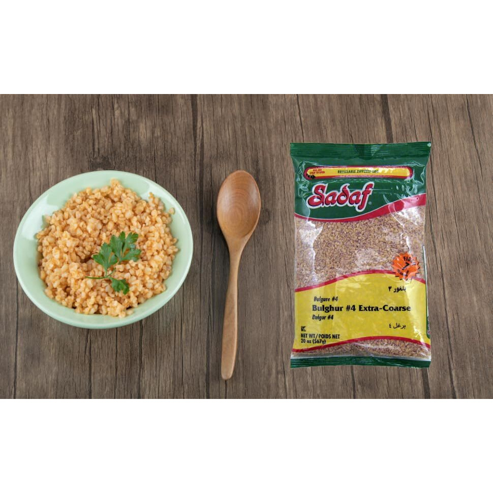 Sadaf Bulghur 4 Extra Coarse - Coarse Bulgur Wheat For Cooking And Food Seasoning - Wheat Grain - Middle Eastern Cuisine - Kosher - 20 Oz Resealable Bag