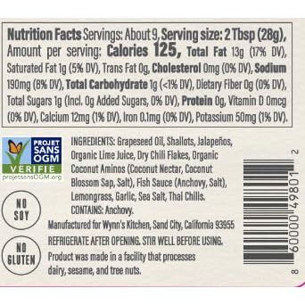 Wynn's Kitchen Sate Asian Chili Sauce (Keto, Sugar Free, Paleo, All Natural Ingredients, No Msg, Gluten Free)