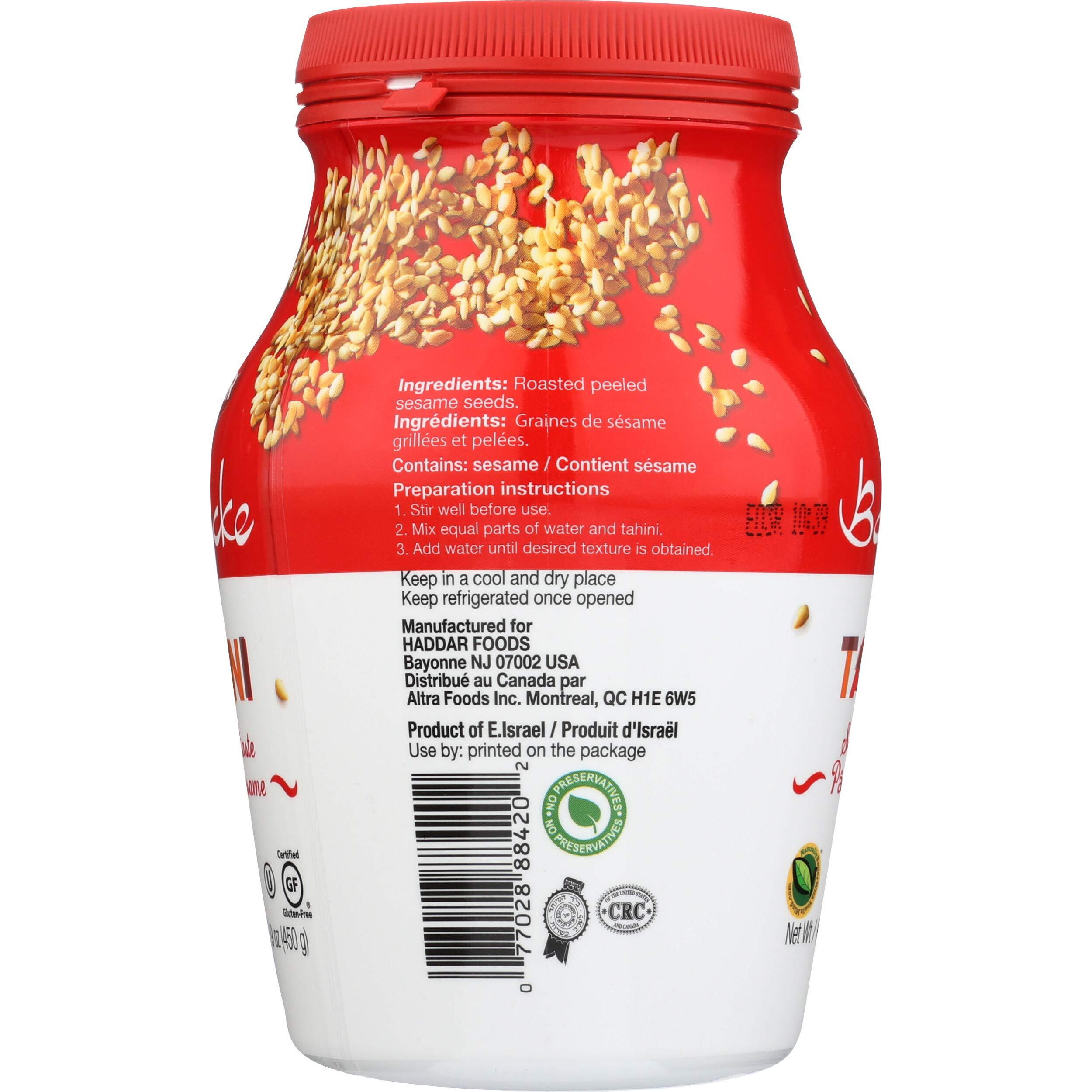 Haddar By Baracke 100% Pure Ground Sesame Tahini 15.9Oz Jar (1 Pack)