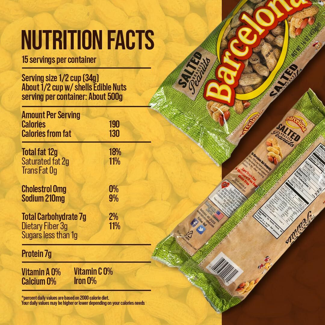 Barcelona Nut Inshell Peanuts Salted & Roasted - 10 Pounds - Deliciously Old Fashioned - Usa Grown - Gluten Free - In Shell For Humans - Peanuts In The Shell