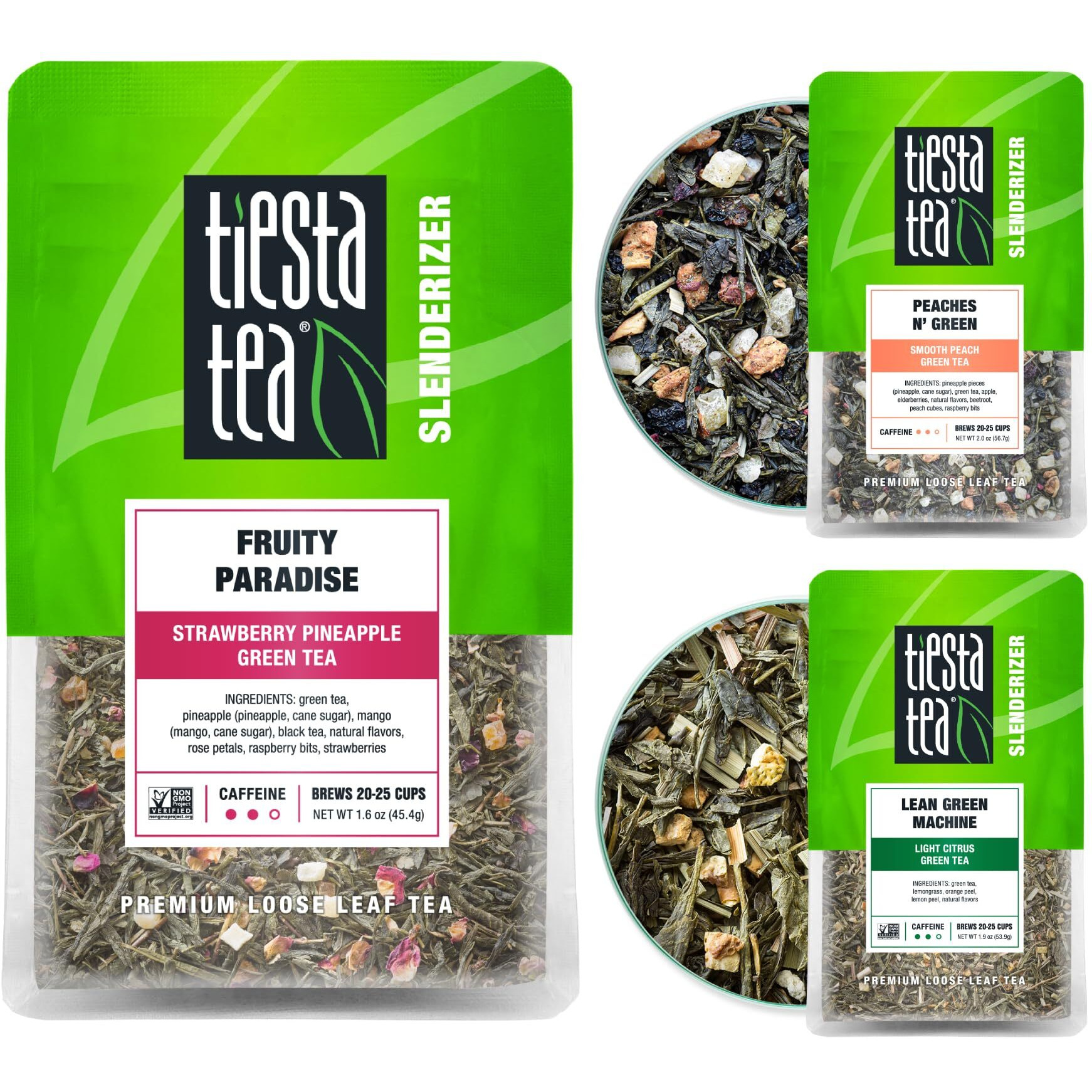 Tiesta Tea - Green Loose Leaf Tea Gift Box | 3 Pouches, Medium Caffeine, Hot & Iced Tea, Tea Assortment With Light Citrus & Fruity Green Tea Bags, Loose Leaf Green Tea Variety Box