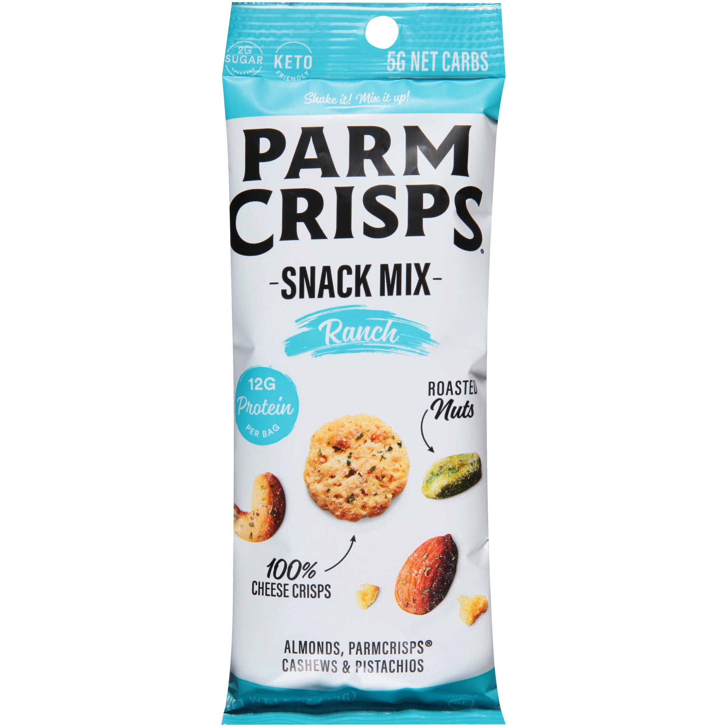 Parmcrisps Snack Mix - Ranch Cheese Parm Crisps And Nuts Snack, Made Simply With 100% Cheese Crisps, Almonds, Cashews, And Pistachios | Healthy High-Protein On-The-Go Snack, Low Carb, Gluten Free, Low Sugar | 1.5 Oz (Pack Of 6)