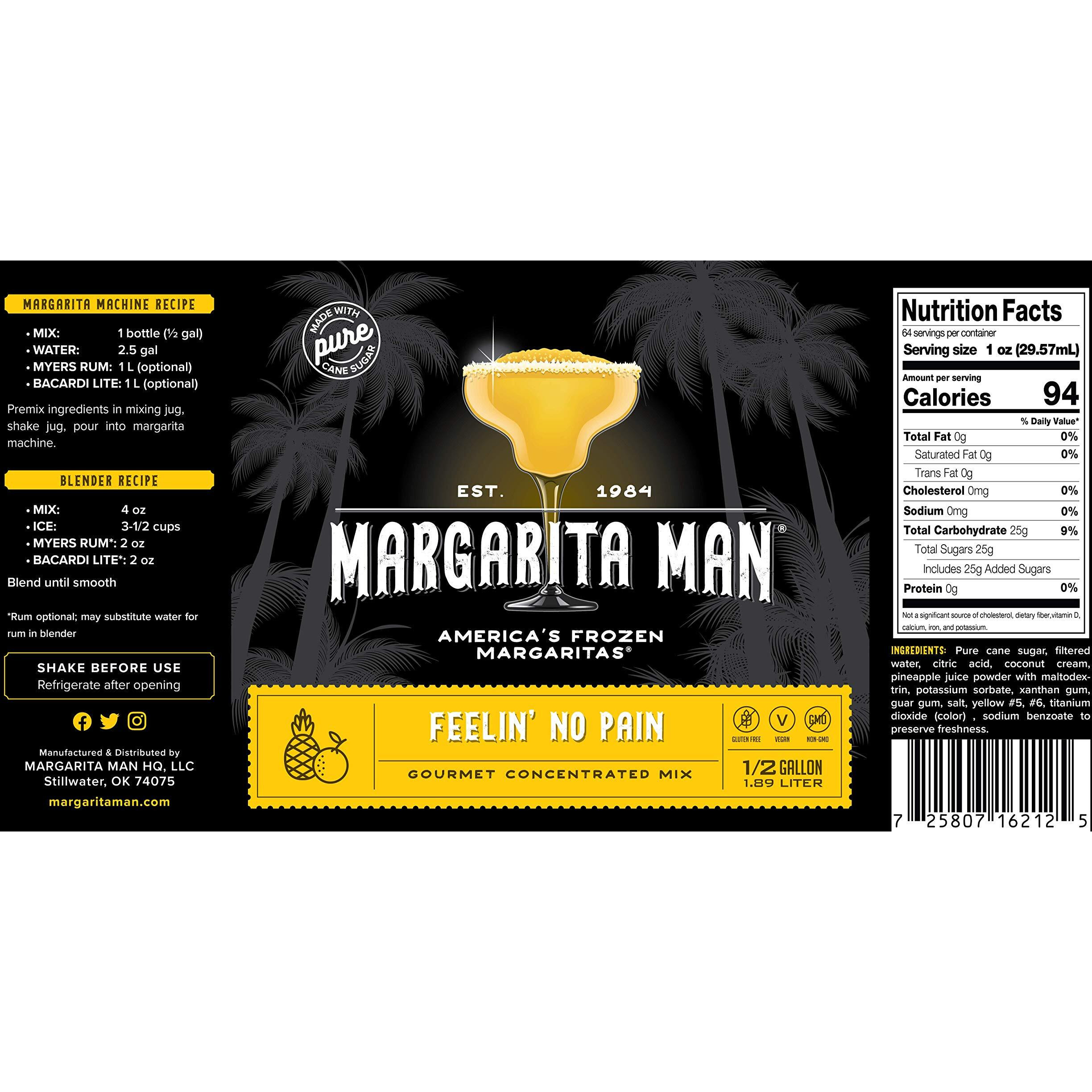 Margarita Man Feelin' No Pain Mix Concentrate | Pain Killer Mix | 64 Oz Bottle, Makes 56 Drinks | Pure Cane Sugar