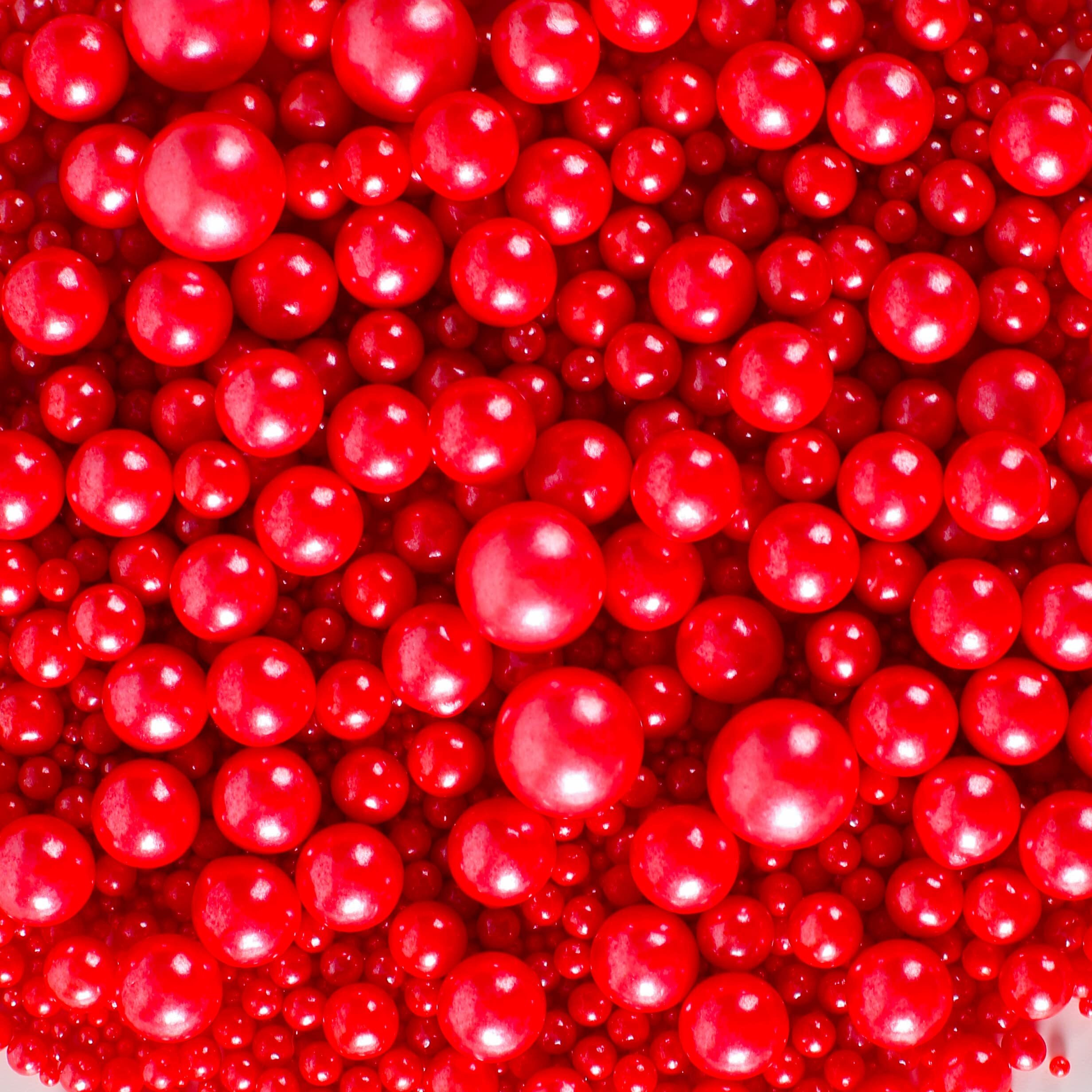 Kasvan Red Pearl Sugar Sprinkles - Edible Candy Pearls 130G/4.58 Oz, Mix Size, Baking Cake Decorations, Ice Cream Toppings And Cookie Decorating, Wedding Party Chirstmas Supplies
