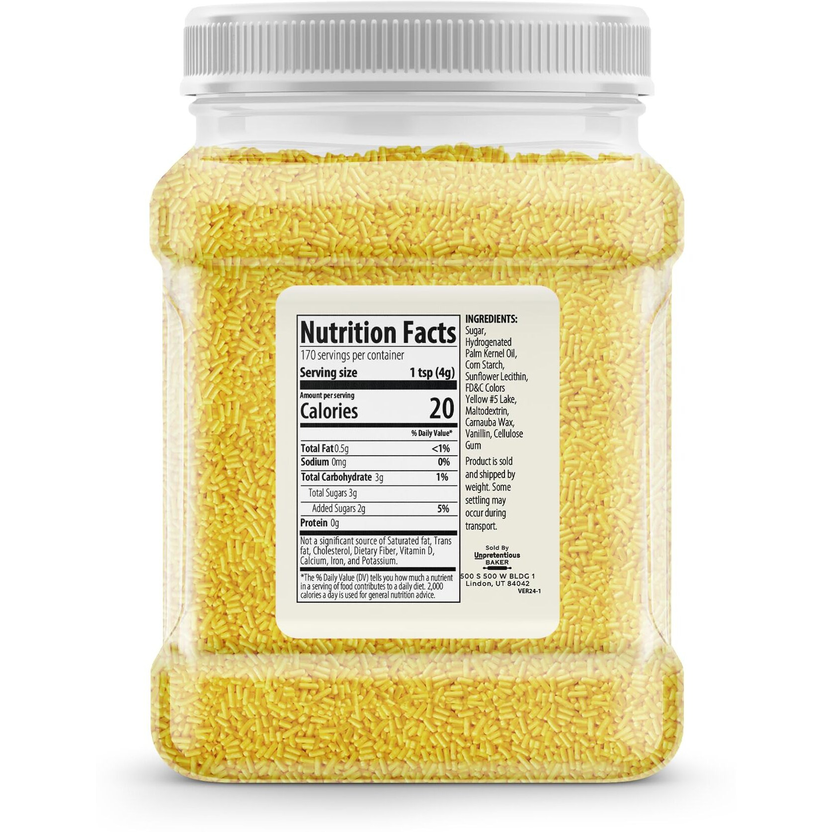Unpretentious Yellow Sprinkles, 1.5 Lb, Bright & Colorful Jimmies, Decorative & Fun Topping For Baking
