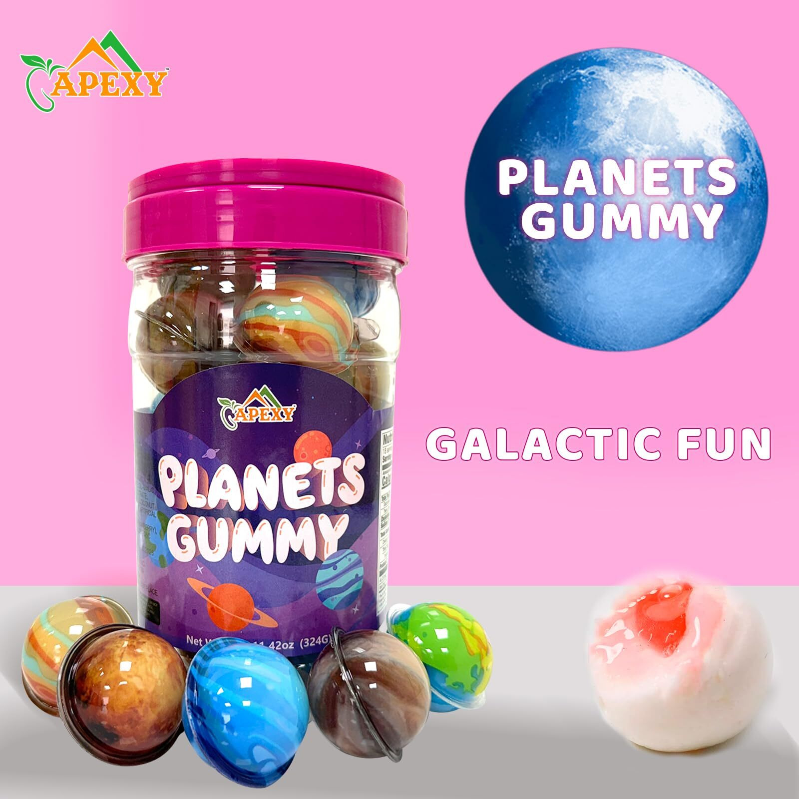 Apexy Mixed Planets Gummy Candy With Fruity Liquid Center Fat Free Fun & Delicious Space- Themed Treats Great For Halloween, Birthday, Trick Or Treat, Party 11.42Oz