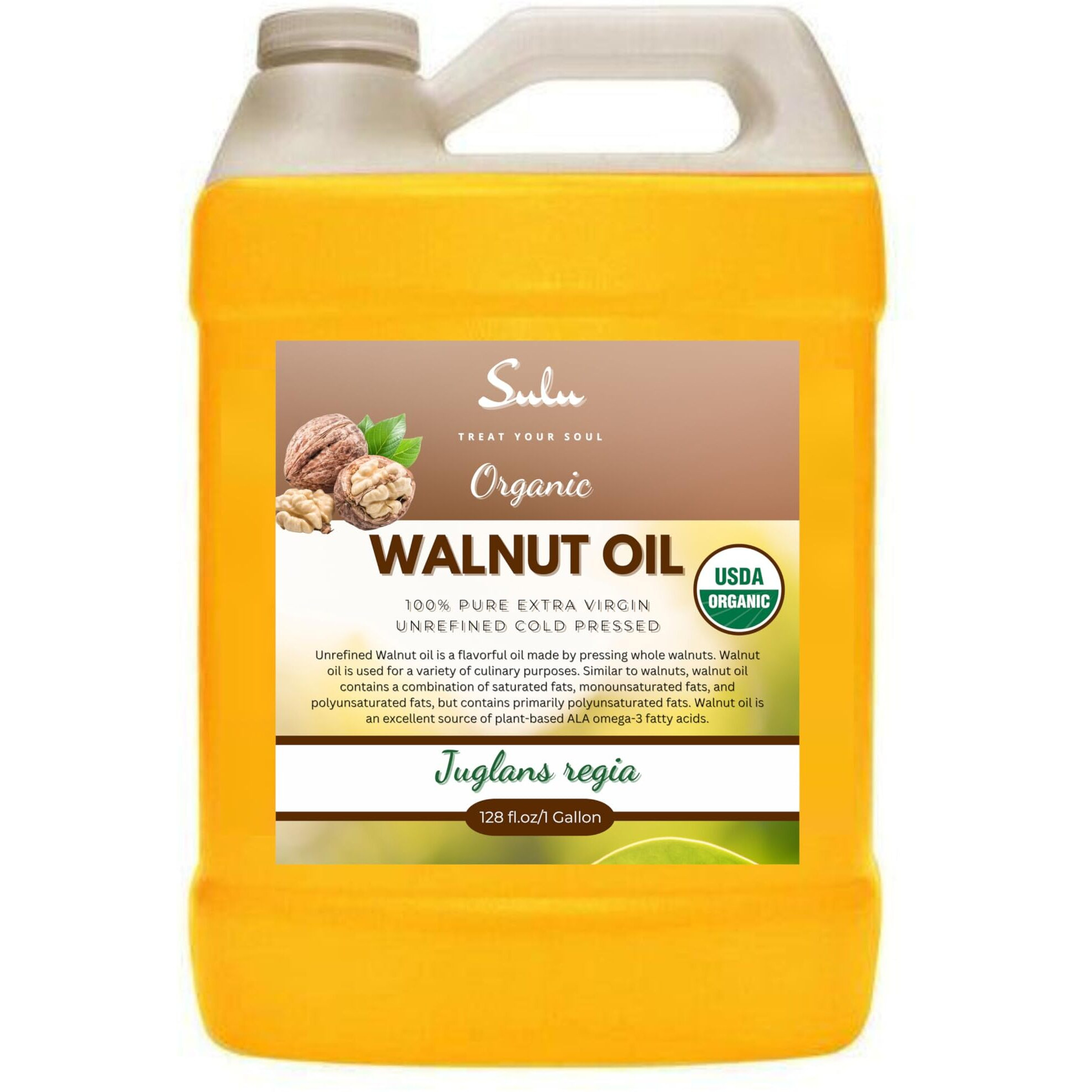 128 Fl.Oz/1 Gallon-100% Pure Extra Virgin Unrefined Cold Pressed Walnut Oil - Deep Golden-Fresh Flavor