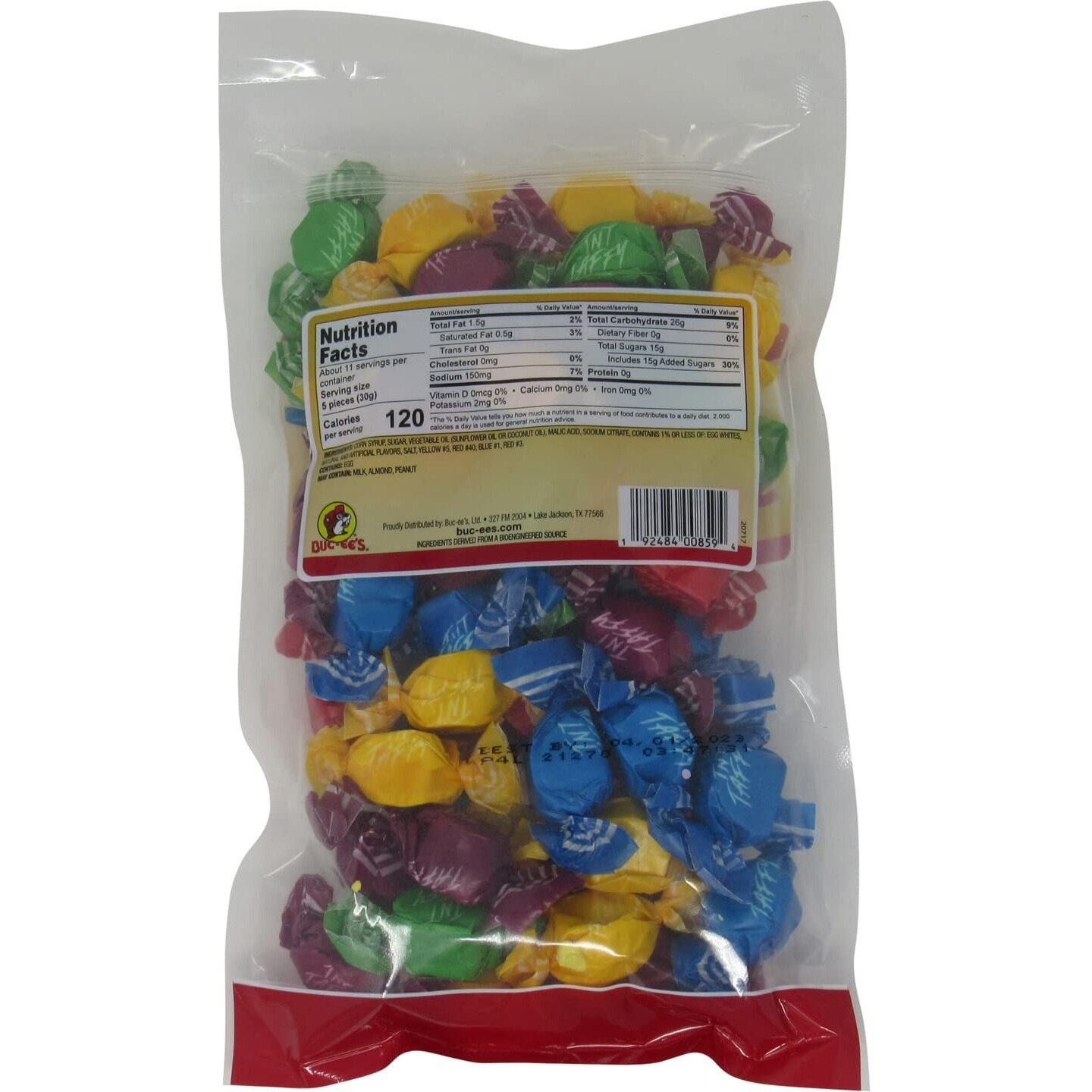 Buc-Ees Assorted Gourmet Sour Salt Water Taffy In A Resealable Bag, One 12 Ounce Bag
