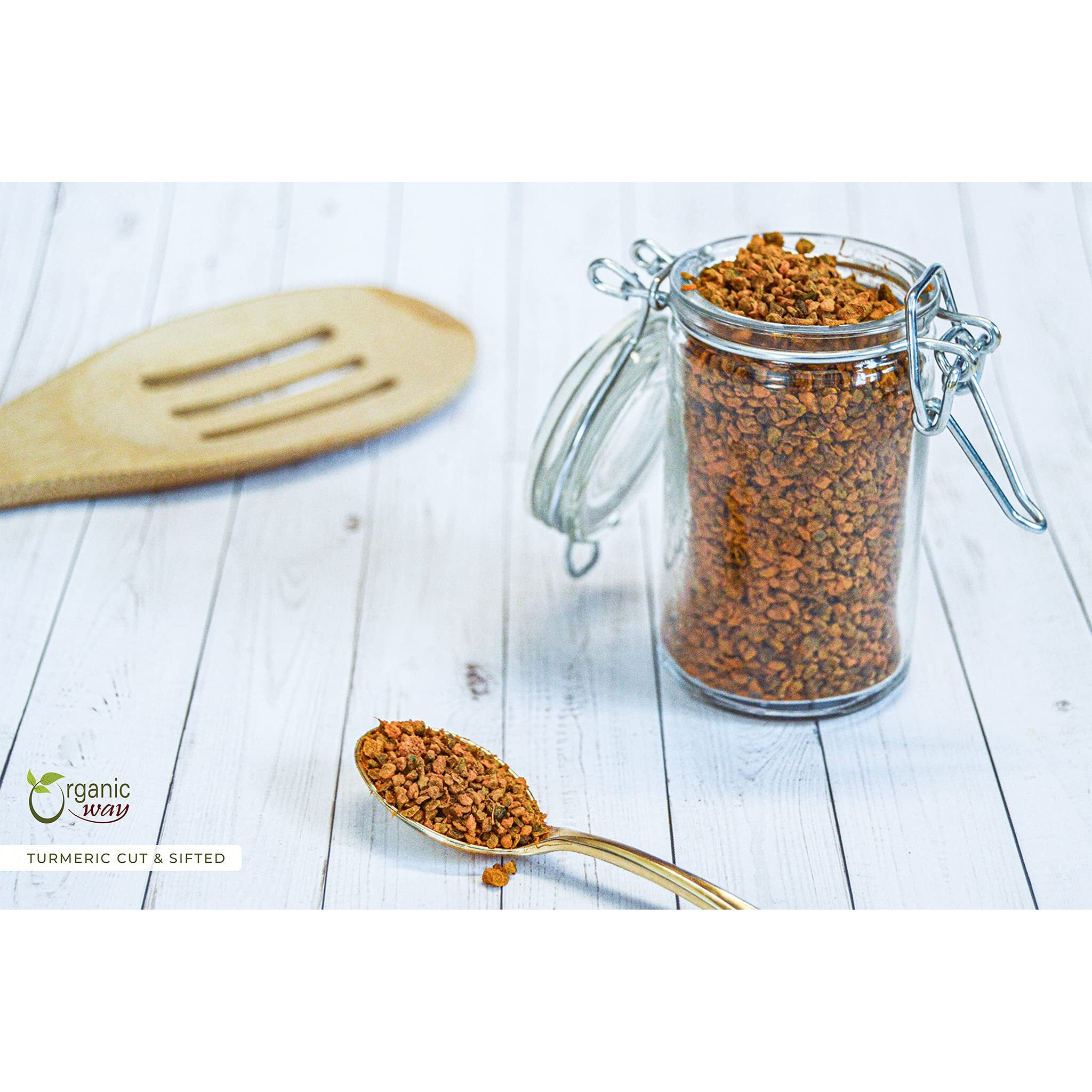 Organic Way Turmeric/Haldi Root Cut & Sifted (Curcuma Longa) - Herbal Tea | Kosher & Usda Certified | Vegan, Non-Gmo & Gluten Free | Tested For Heavy Metal | 100% Raw From India (1/4Lbs / 4Oz.)