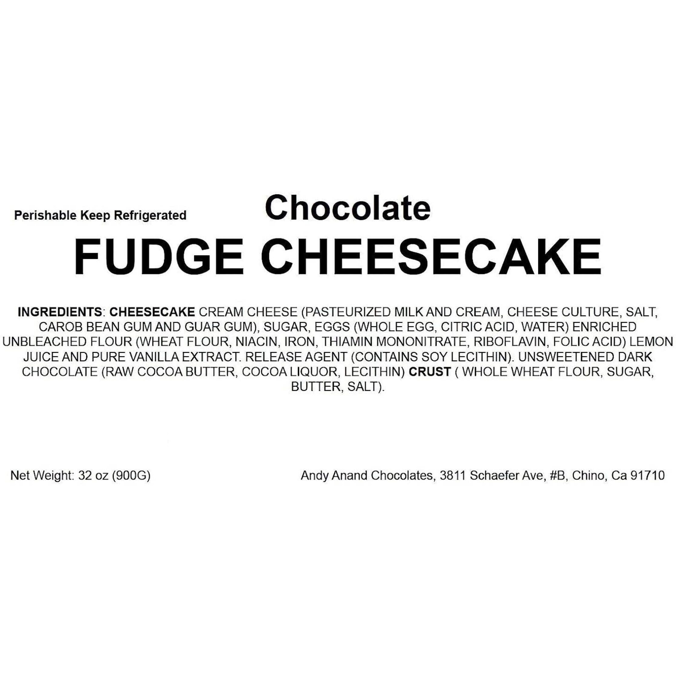 Andy Anand Chocolate Fudge Cheesecake 9"" | Freshly Baked, All-Natural | Made With Real California Cream Cheese, No Chemicals Or Preservatives | Amazingly Delicious & Decadent (2 Lbs)