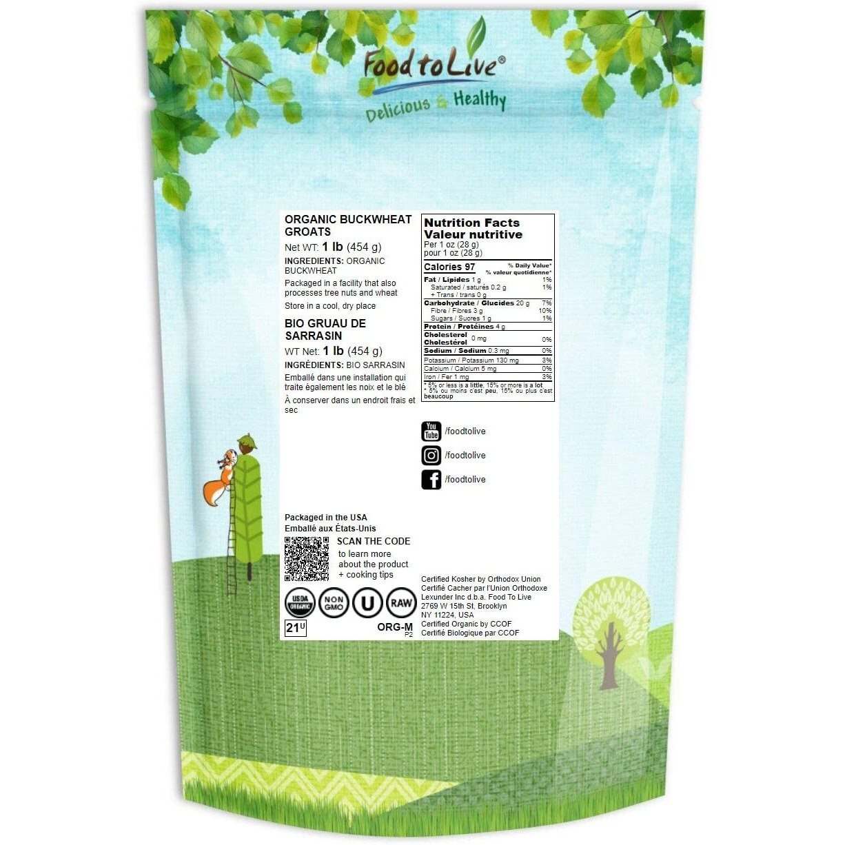 Food To Live Organic Buckwheat Groats, 1 Pound - Whole Grain Buckwheat Seeds By Food To Live. Hulled, Non-Gmo, Kosher, Raw, Vegan, Sirtfood. Buckwheat Cereal In Bulk