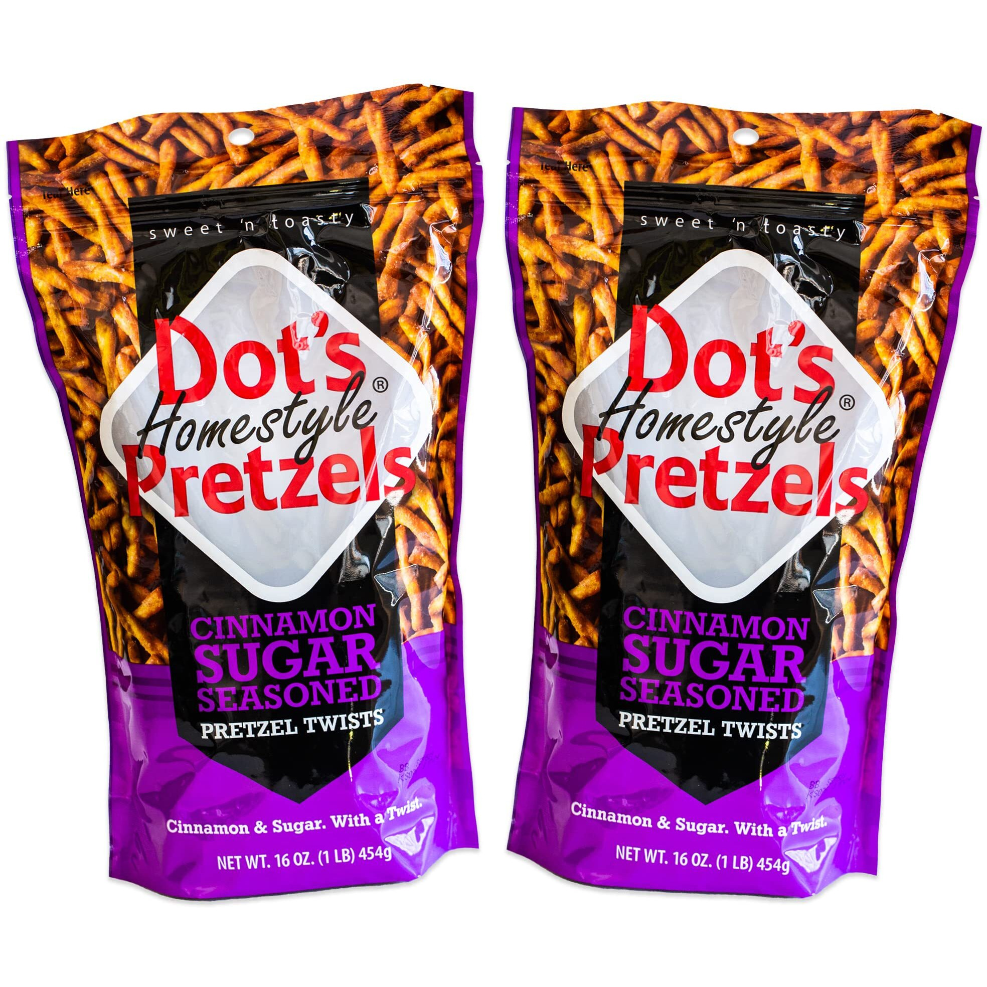 Dot's Cinnamon Sugar Pretzel Twists - Coated With Delicious Cinnamon Flavor - 2, 16Oz Bags