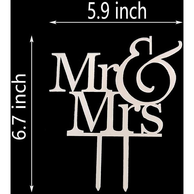 Mr And Mrs Cake Topper, Bride And Groom Sign Wedding Engagement Cake Toppers Decorations (Mirror Silver Acrylic)
