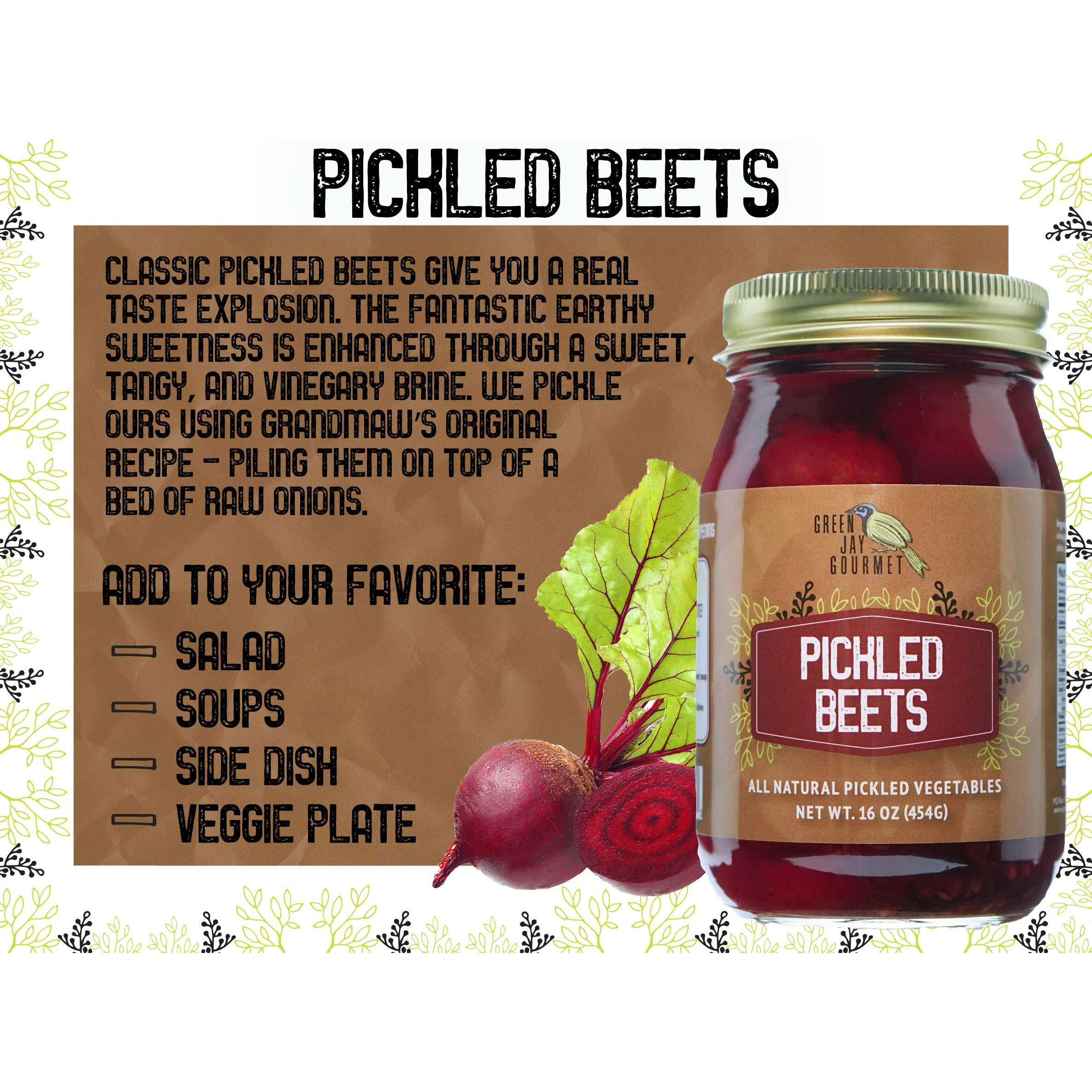 Green Jay Gourmet Fresh Classic Pickled Beets - Grandmas Original Recipe - Sweet, Tangy, And Vinegary Brine - Simple Natural Ingredients - Freshly Made & Hand Jarred - 2 X 16 Ounce Jars