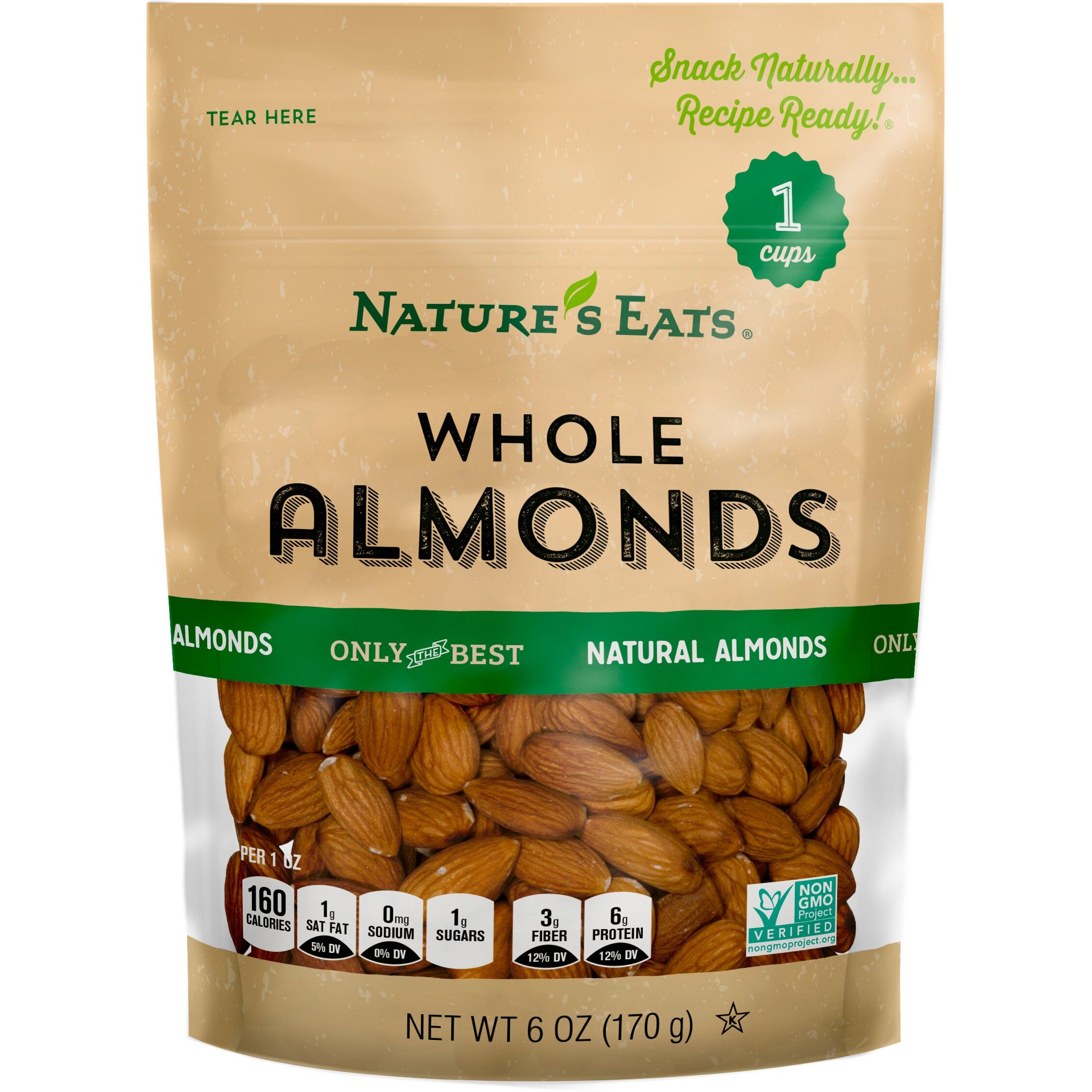 Nature's Eats Whole Natural Almonds 6Oz, 6 Ounce (Pack Of 7)