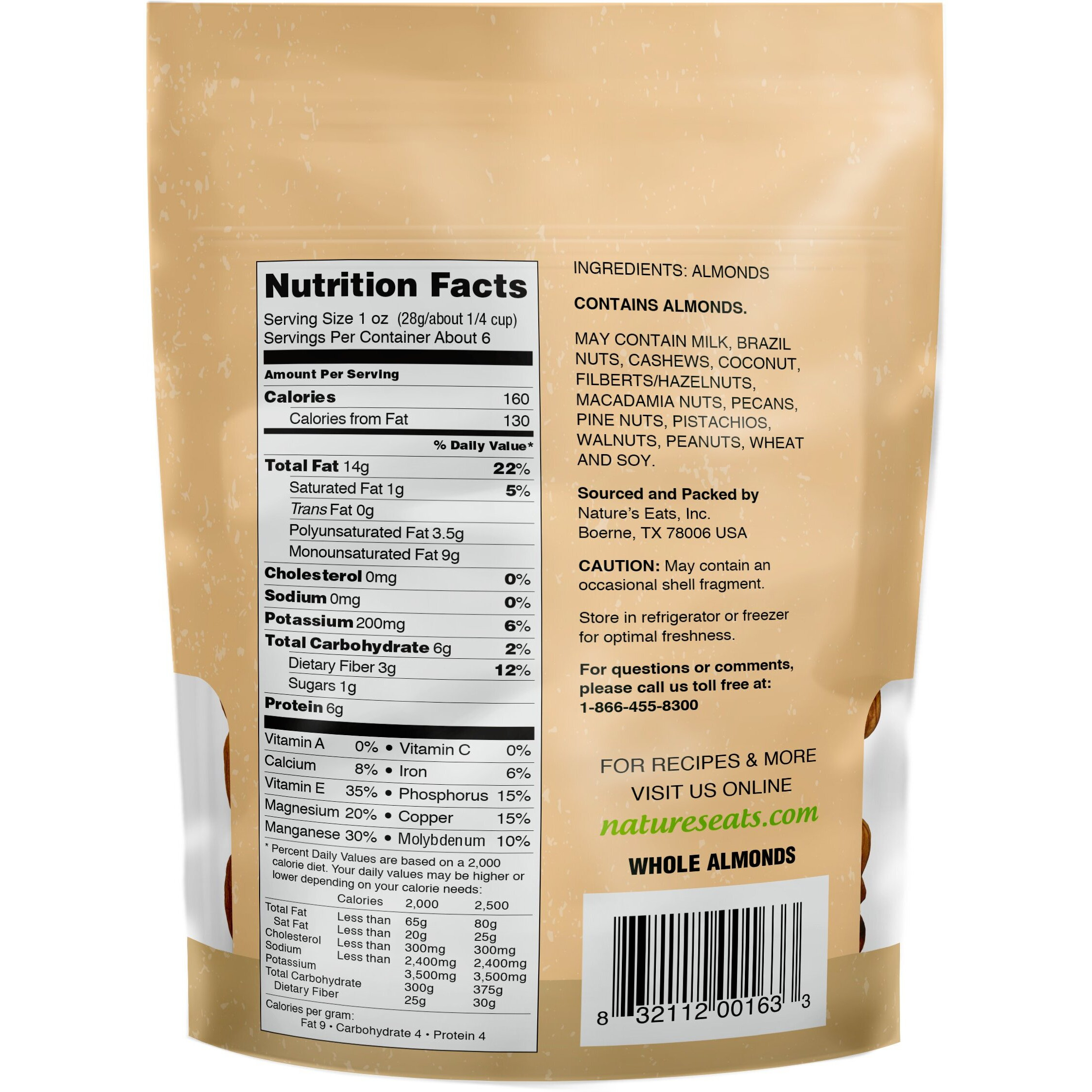 Nature's Eats Whole Natural Almonds 6Oz, 6 Ounce (Pack Of 7)