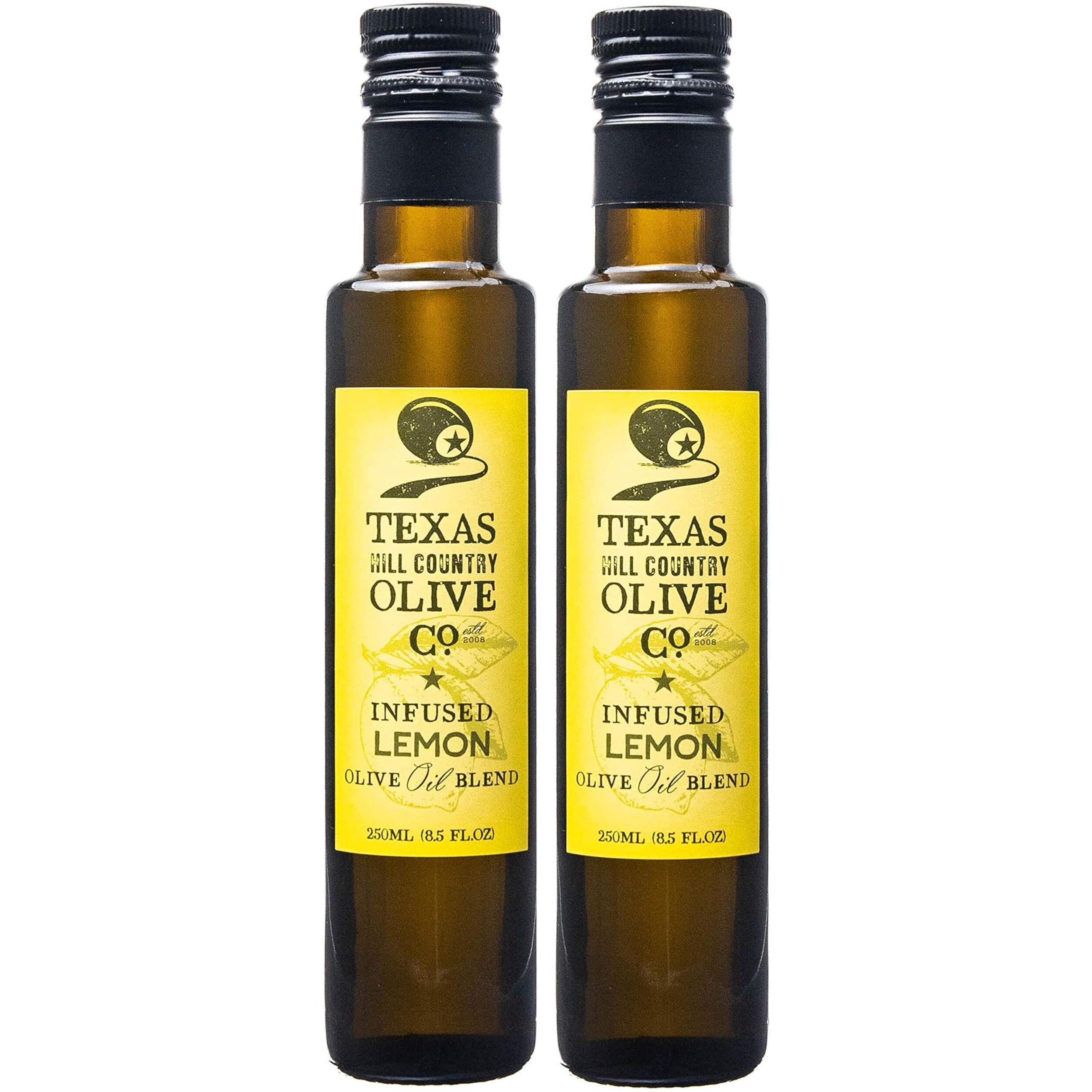 Texas Hill Country Olive Co Lemon Infused Olive Oil - Cold Pressed Gourmet Evoo Olive Oil - Great For Dressing Dipping Marinade - No Artificial Flavors Or Added Sugar - Made In Texas (8.5 Oz, 2 Pack)