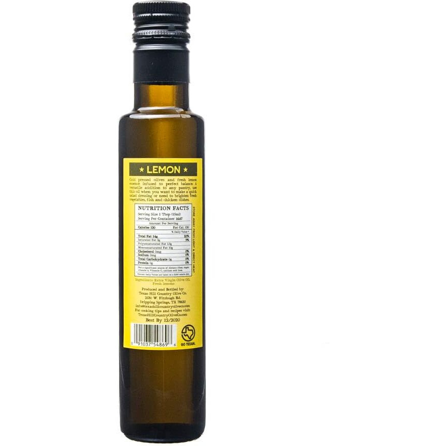 Texas Hill Country Olive Co Lemon Infused Olive Oil - Cold Pressed Gourmet Evoo Olive Oil - Great For Dressing Dipping Marinade - No Artificial Flavors Or Added Sugar - Made In Texas (8.5 Oz, 2 Pack)