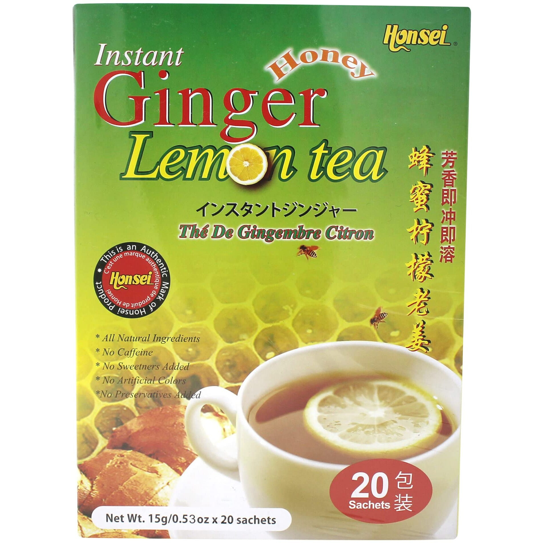 Honsei Instant Honey Lemon Ginger Tea (20S X 15G) 300G - Perfect Harmony Of Ginger, Honey And Tea With A Hint Of Citrusy Lemon. (Ginger Lemon)