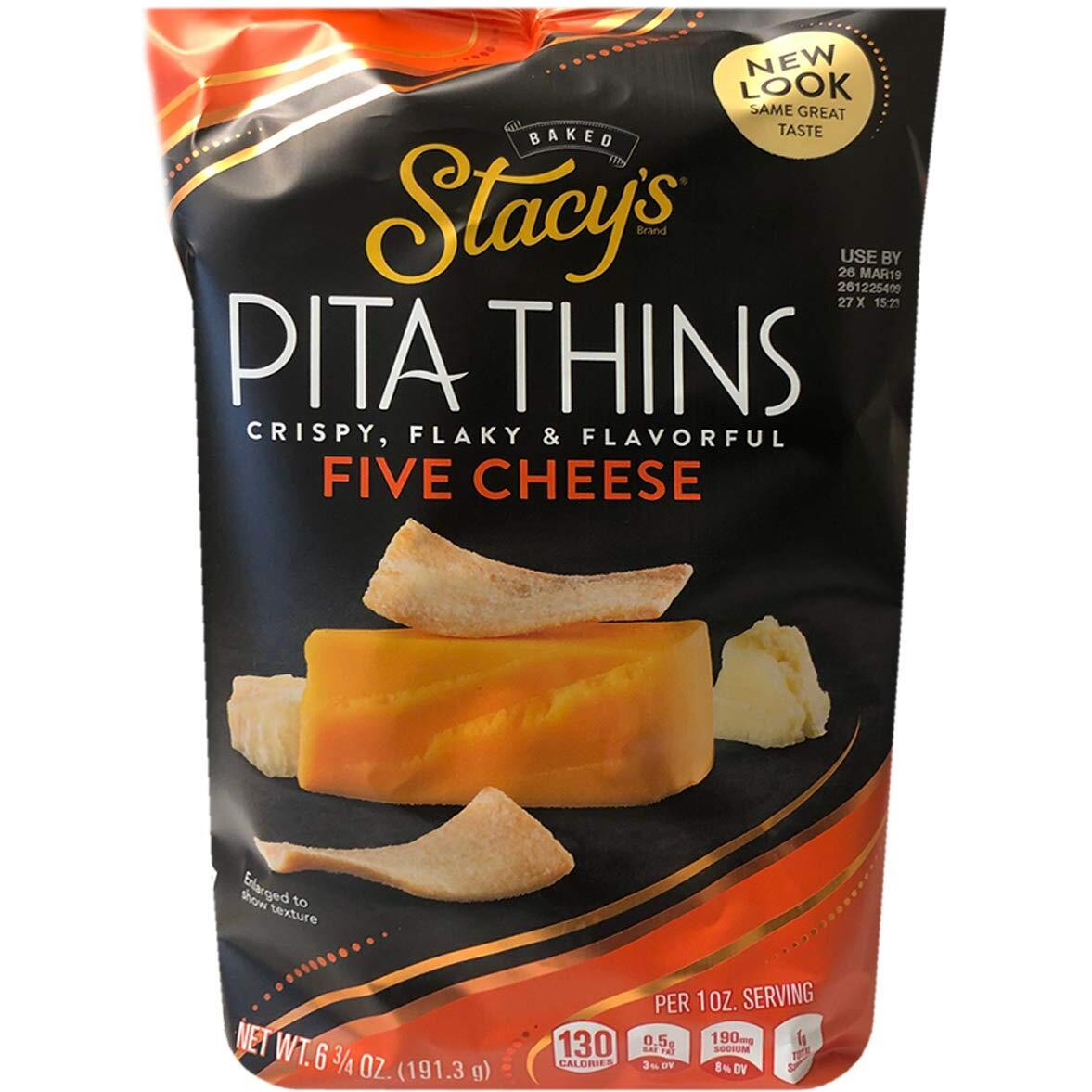 Stacy's New Crispy, Flaky & Flavorful Pita Thins Chip 6.5Oz, 2 Pack (Five Cheese)