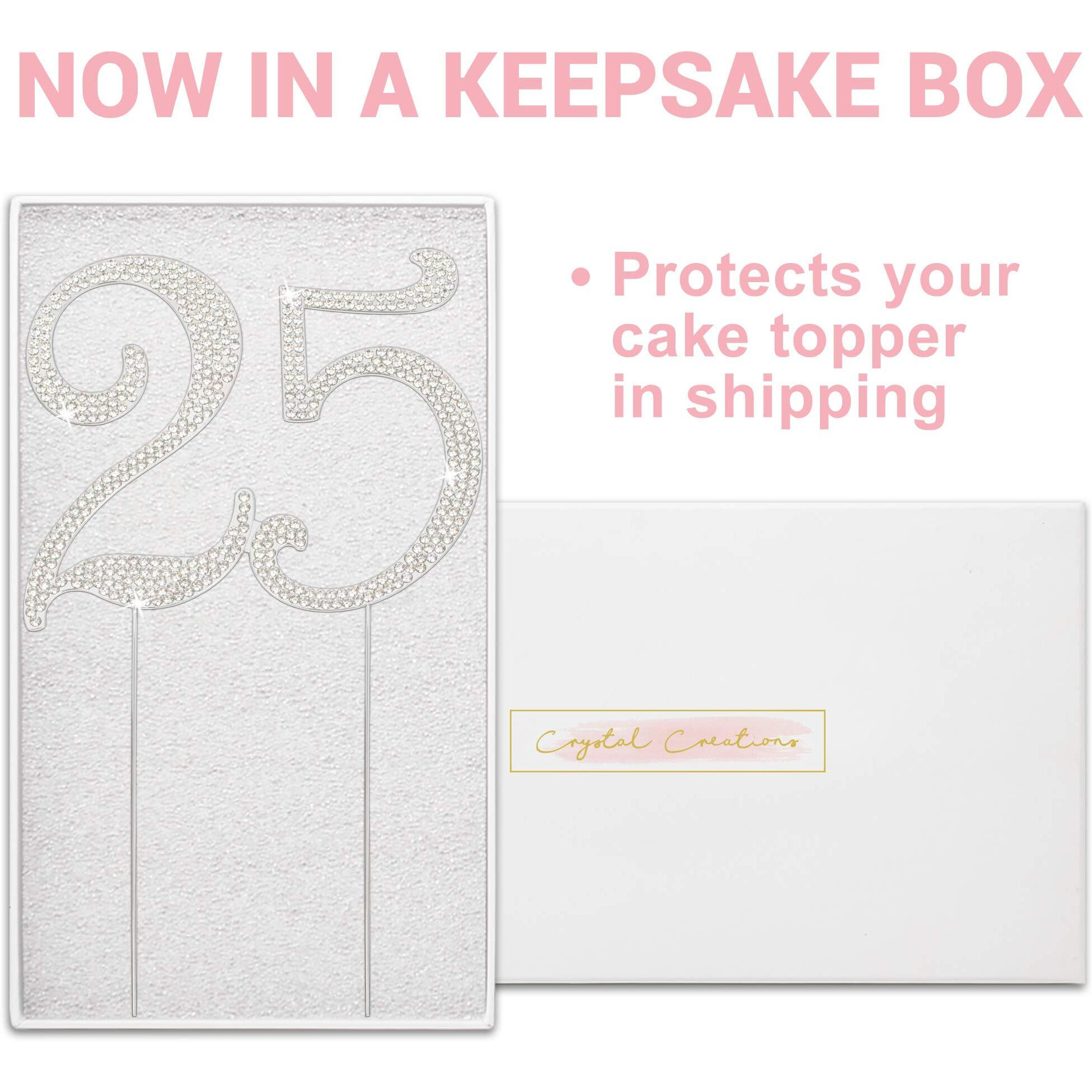 25 Cake Topper - Premium Silver Metal - 25Th Birthday Or Anniversary Party Sparkly Rhinestone Decoration Makes A Great Centerpiece - Now Protected In A Box