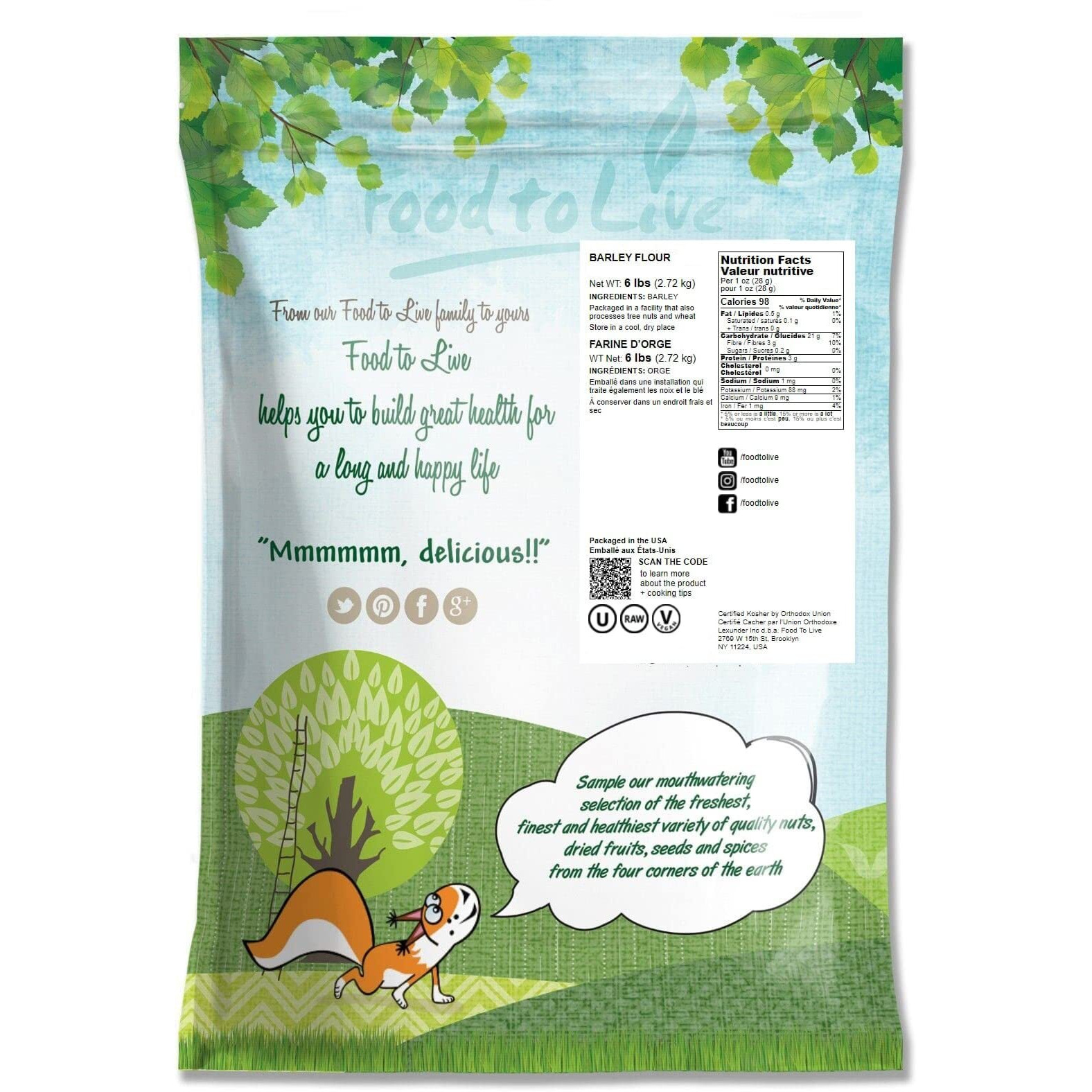 Food To Live Barley Flour, 6 Pounds - Fine Powder, Kosher, Vegan, Bulk. Rich In Fiber. Wheat Flour Alternative. Great For Baking. Product Of The Usa.