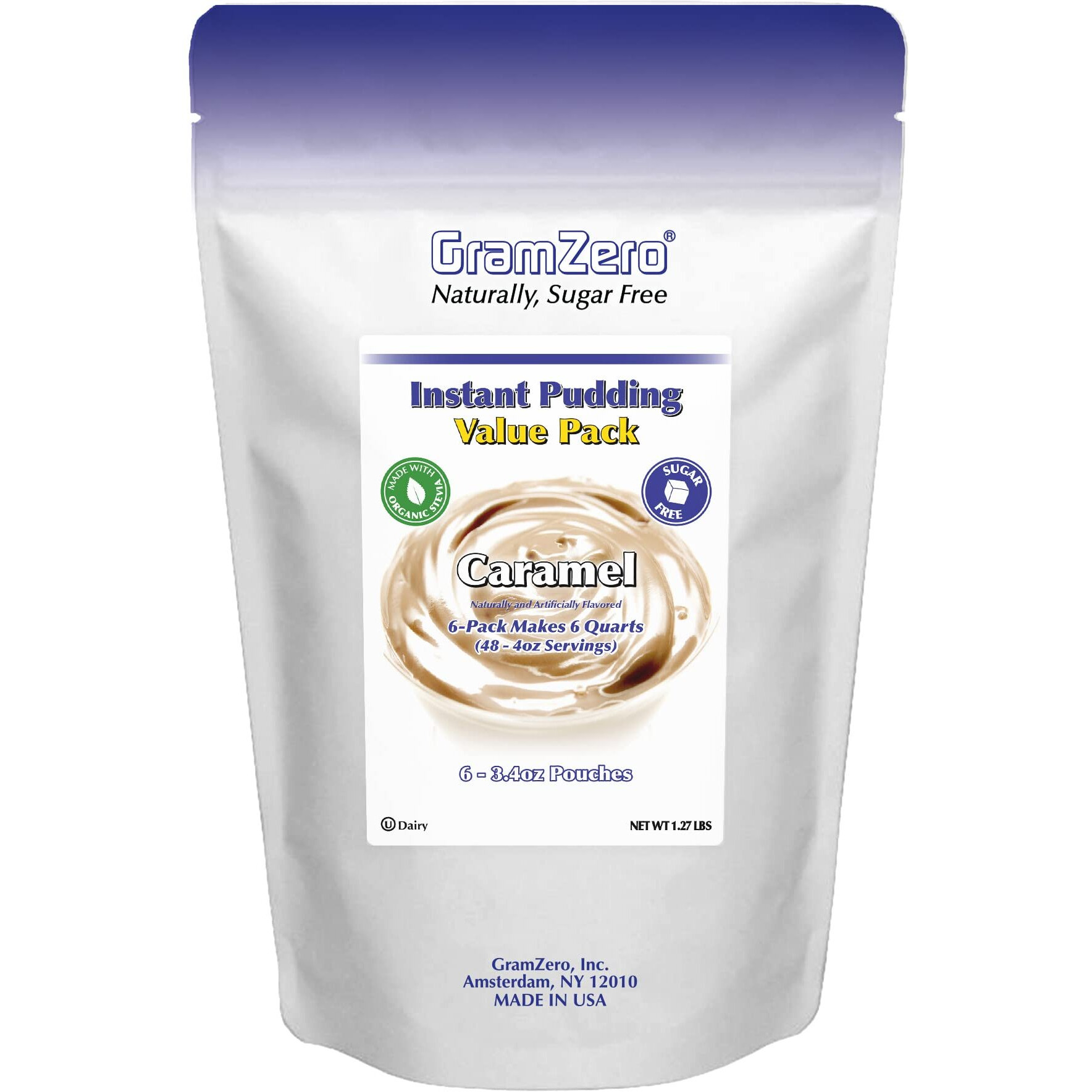 Gramzero Caramel Sugar Free Pudding Mix 6-Pack, Great For Nutrition Club Meal Replacement Shakes, Low Calorie Dessert, Stevia Sweetened