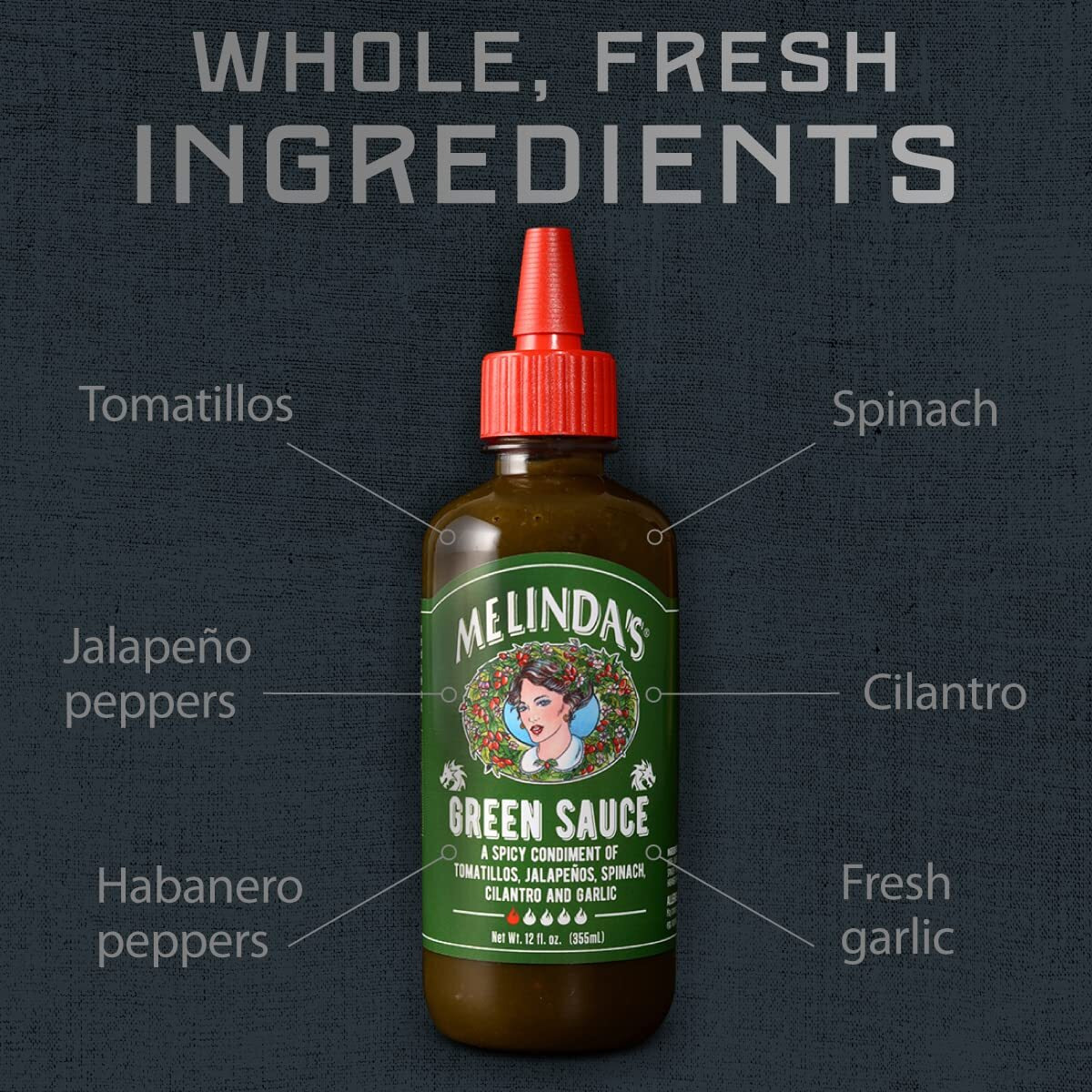 Melindas Green Sauce - Gourmet Mild Chile Verde Hot Sauce Made With Fresh Ingredients, Tomatillos, Jalapeo, Spinach & Cilantro - Kosher - 12 Oz, 3 Pack