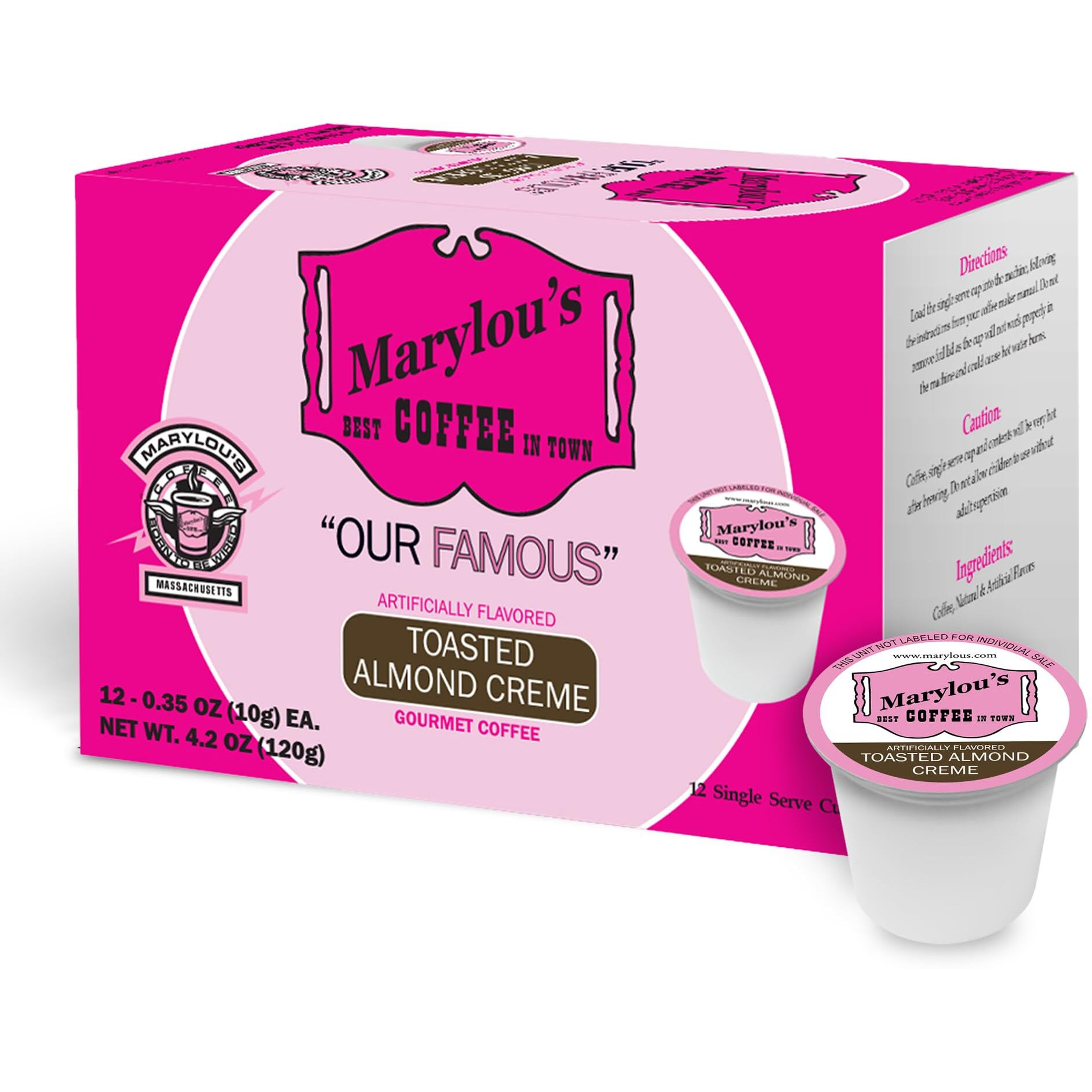Marylous Coffee - Toasted Almond Crme Flavored Coffee, Delicious Medium Roast Gourmet Coffee Compatible With Keurig Coffee Maker, 1 Count (12 Single Serve Cups)