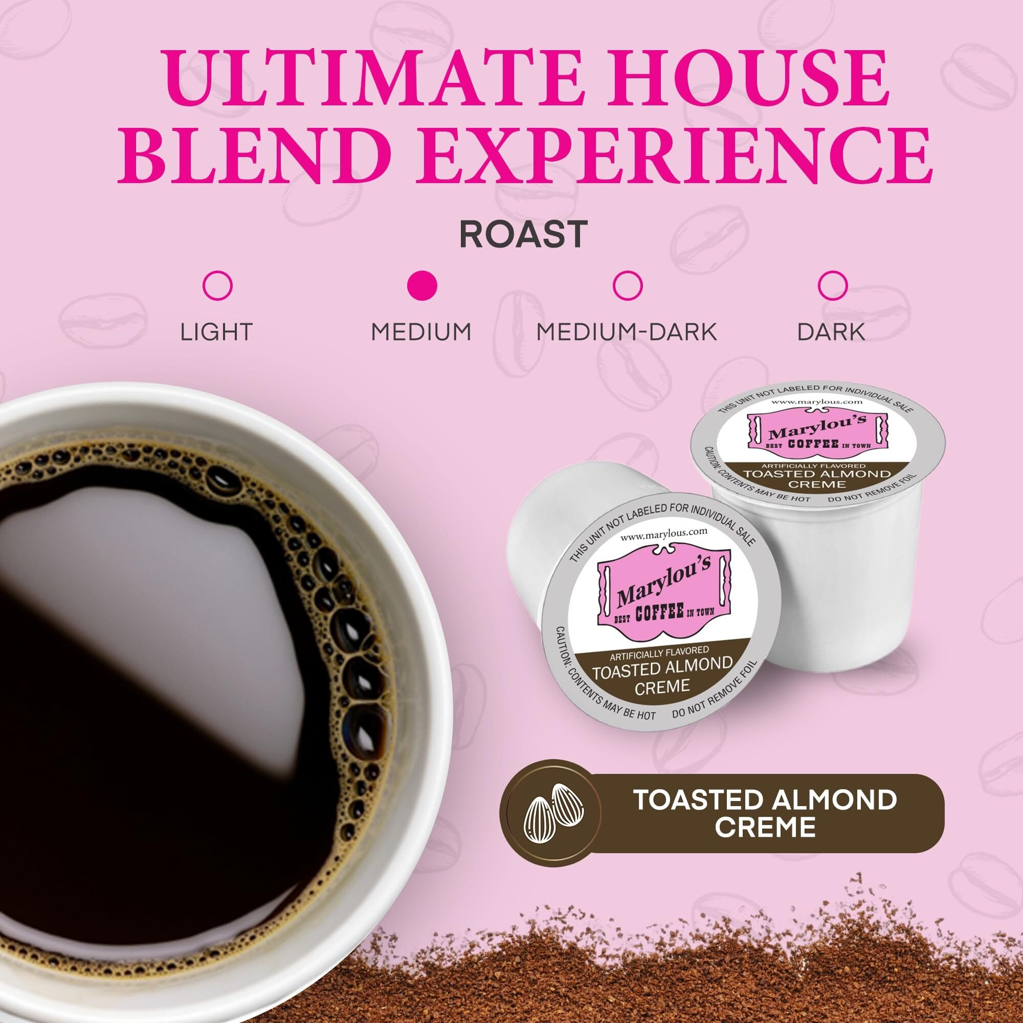 Marylous Coffee - Toasted Almond Crme Flavored Coffee, Delicious Medium Roast Gourmet Coffee Compatible With Keurig Coffee Maker, 1 Count (12 Single Serve Cups)