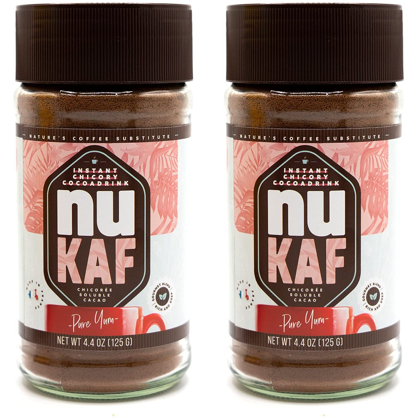 Nukaf By Gourmanity Instant Chicory Coffee Alternative With Cocoa, Brews Like Regular Coffee, Chicory Root Powder Great For Your Daily Drink, Rich In Prebiotics, Kosher, 4.4Oz Jar (Pack Of 2)