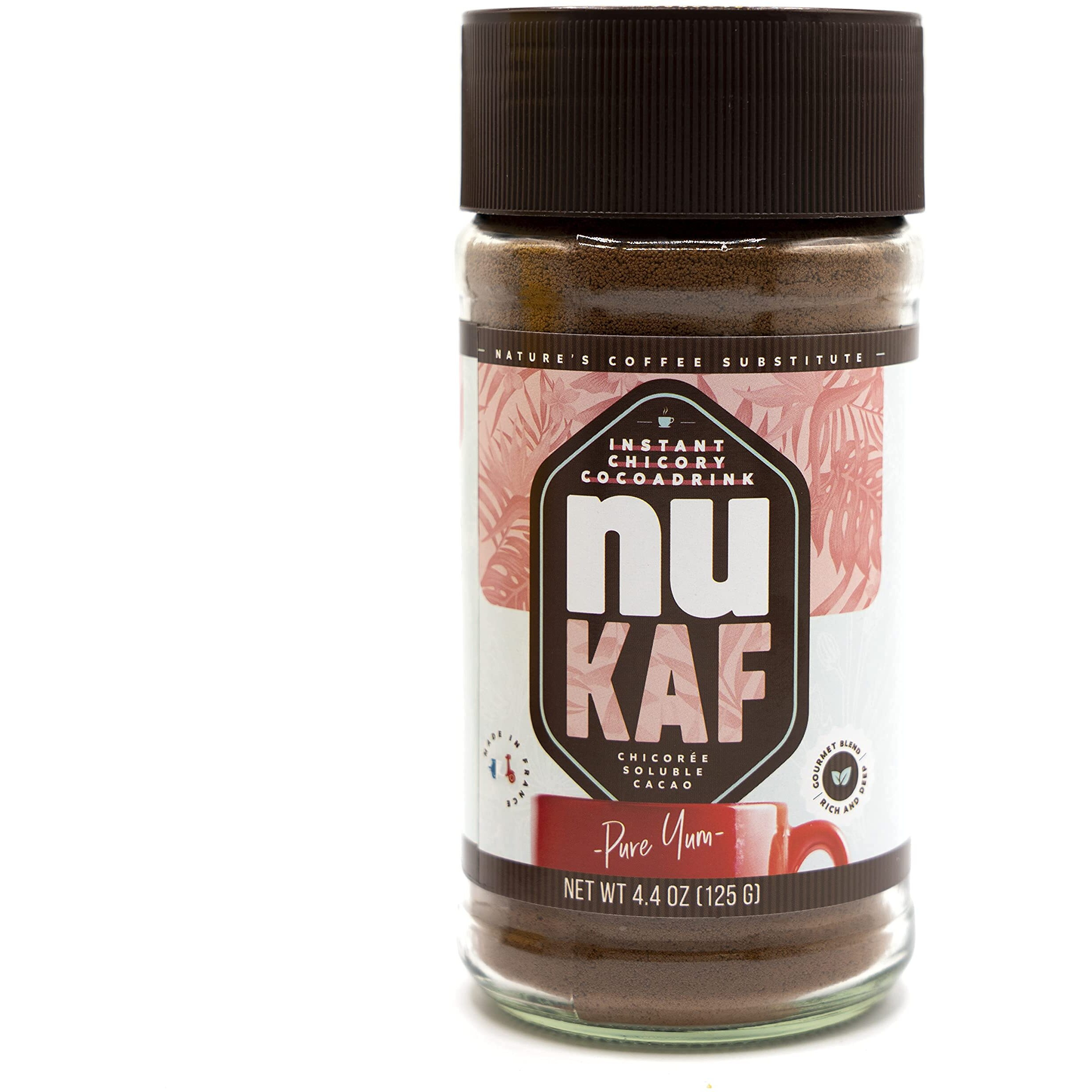 Nukaf By Gourmanity Instant Chicory Coffee Alternative With Cocoa, Brews Like Regular Coffee, Chicory Root Powder Great For Your Daily Drink, Rich In Prebiotics, Kosher, 4.4Oz Jar (Pack Of 2)