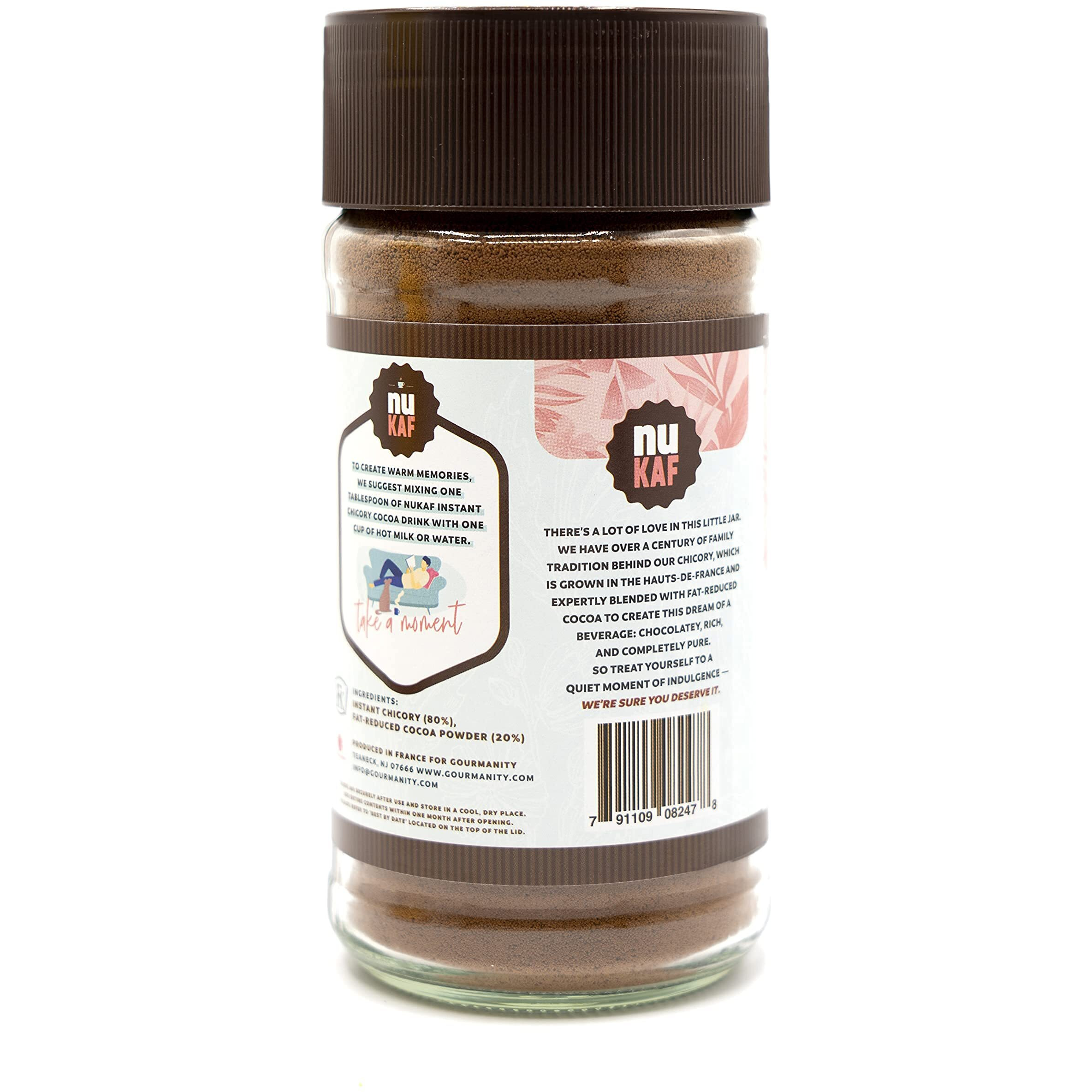 Nukaf By Gourmanity Instant Chicory Coffee Alternative With Cocoa, Brews Like Regular Coffee, Chicory Root Powder Great For Your Daily Drink, Rich In Prebiotics, Kosher, 4.4Oz Jar (Pack Of 2)