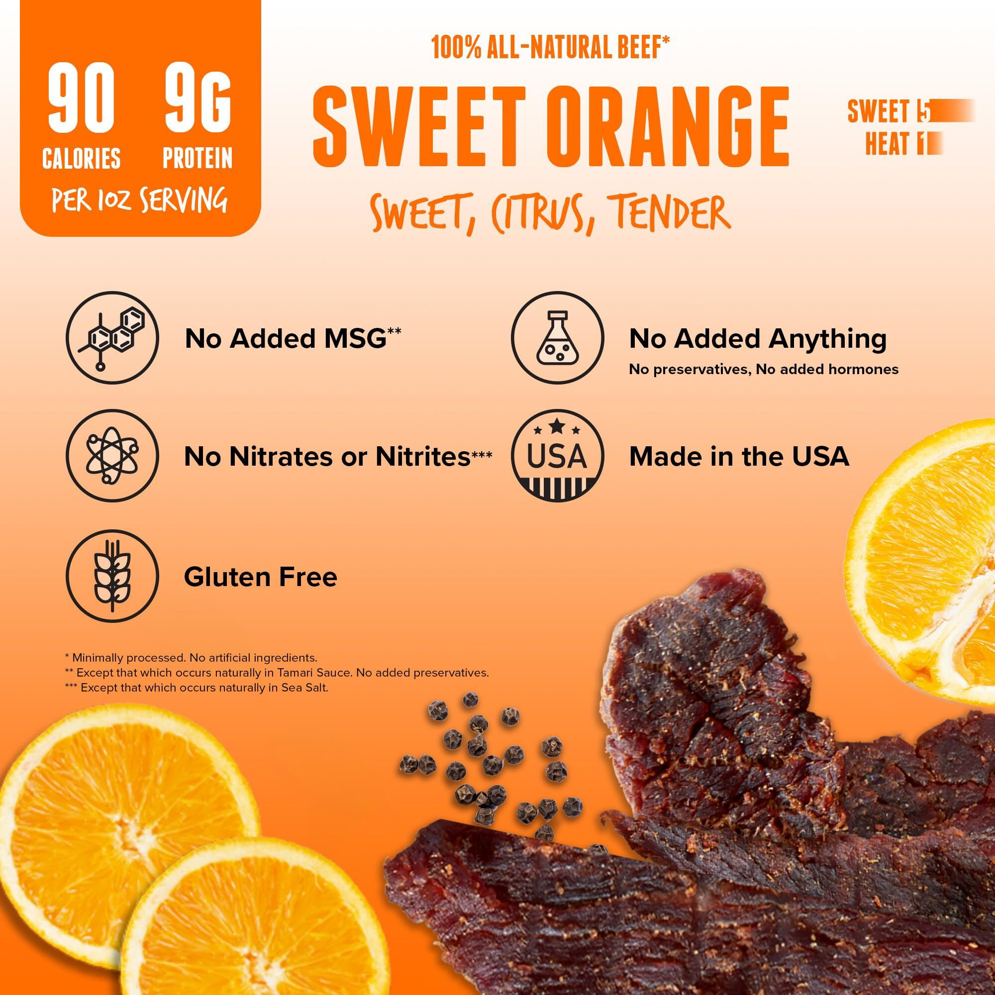 Baja Vida Sweet Orange Beef Jerky - Beef Jerky Snack Packs, Healthy Jerky, Gluten-Free, All-Natural Beef, No Msg, Made In The Usa - 2.5 Oz (Pack Of 4)