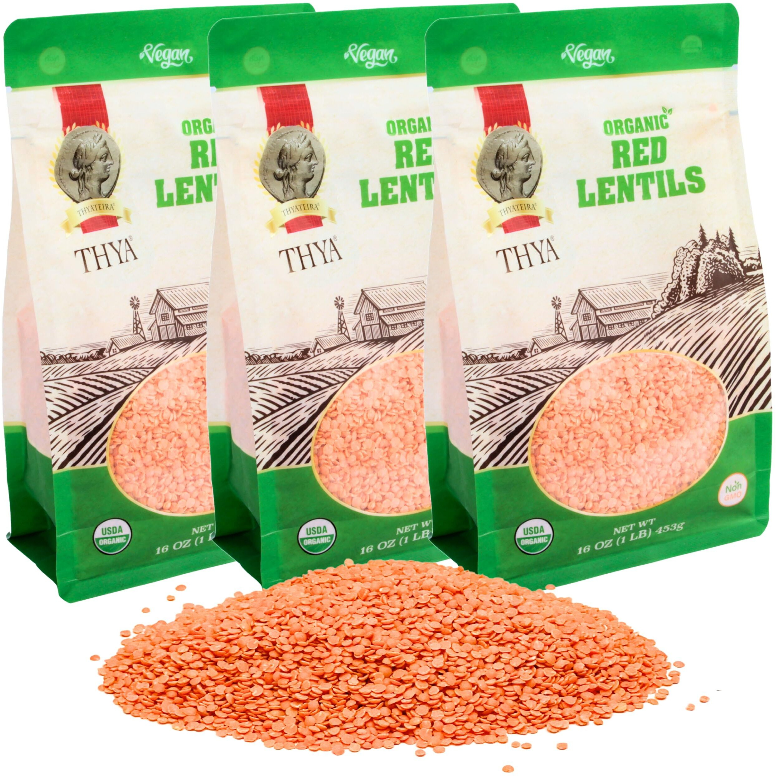Thya Organic Red Split Lentils, 3 Lb (3 X 1 Lb Packs)