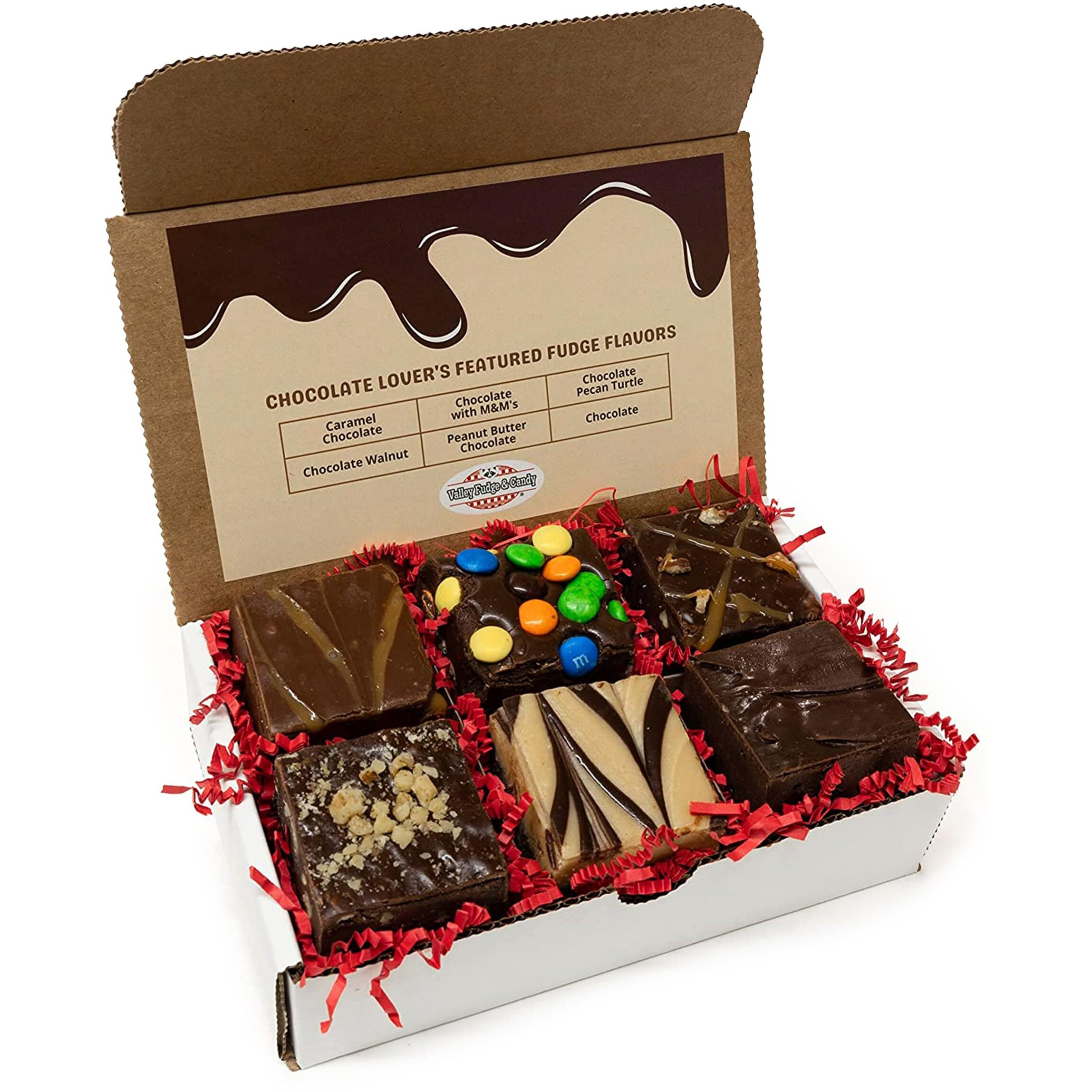 Valley Fudge, Chocolate Lovers Gift Box, Fresh Artisan Fudge, Real Butter, Bulk Gourmet Candy, Individually Wrapped, Birthday, Thank You, Housewarming Gift, 4 Oz, 6 Pieces, One And A Half Pounds