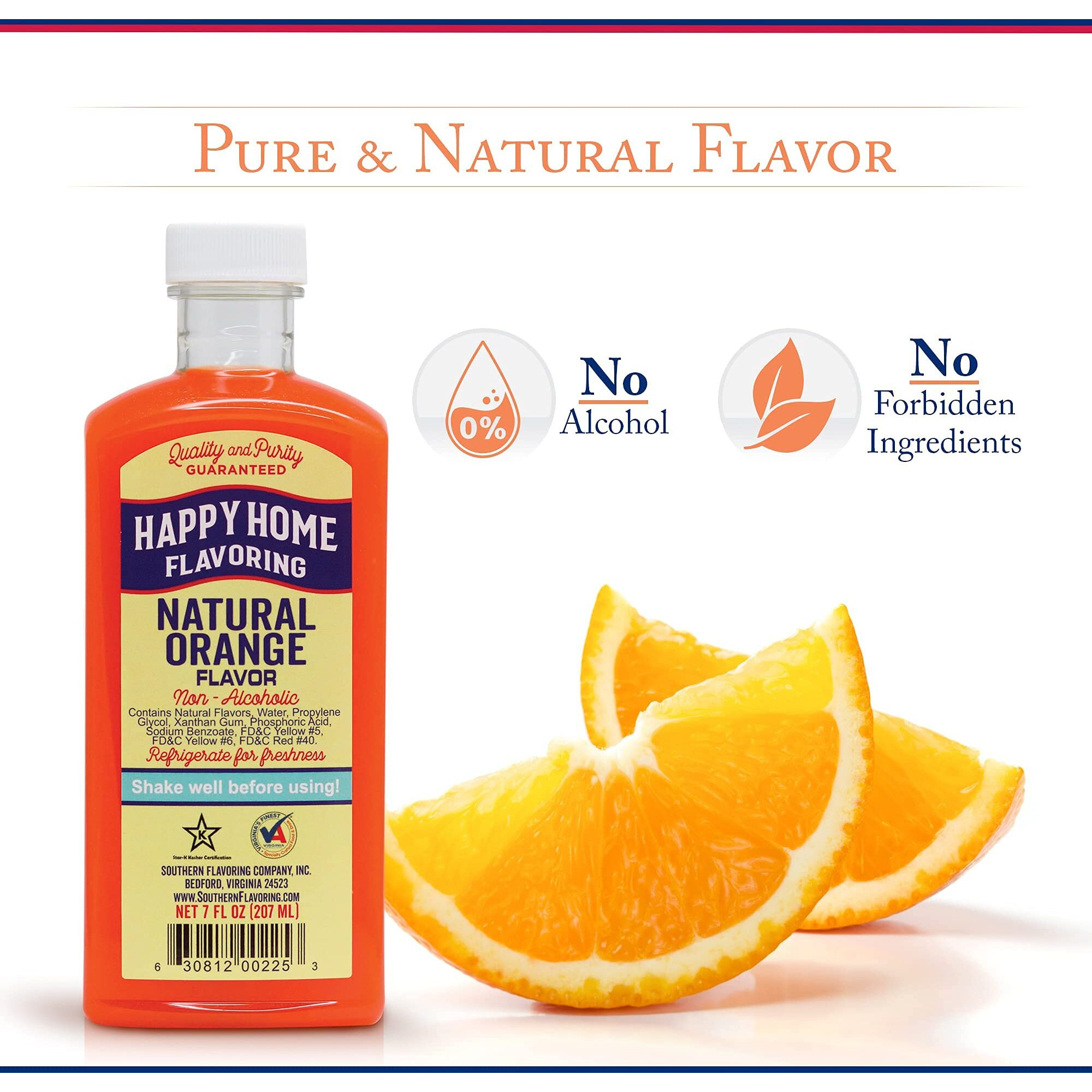 Happy Home Natural Orange Flavoring, Non-Alcoholic, Certified Kosher, 7 Oz