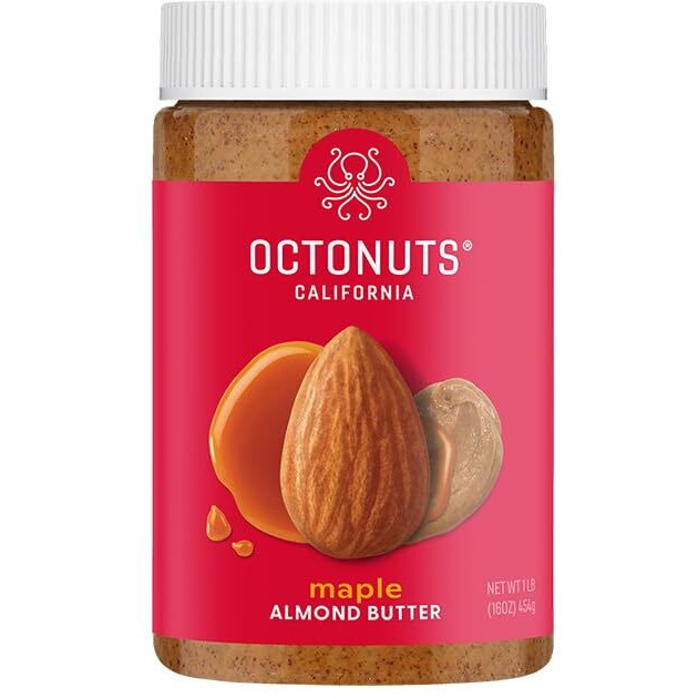 Octonuts Dry Roasted Maple Almond Nut Butter 16Oz - Pure Creamy Nut Butter - Delicious Vegan Foods - Gluten Free, Vegan, Kosher, Non-Gmo Nut Butters