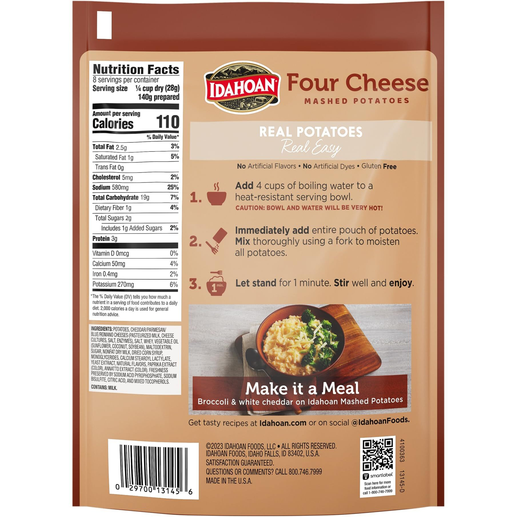 Idahoan Four Cheese Mashed Potatoes Family Size, 8 Oz Pouch (Pack Of 8)