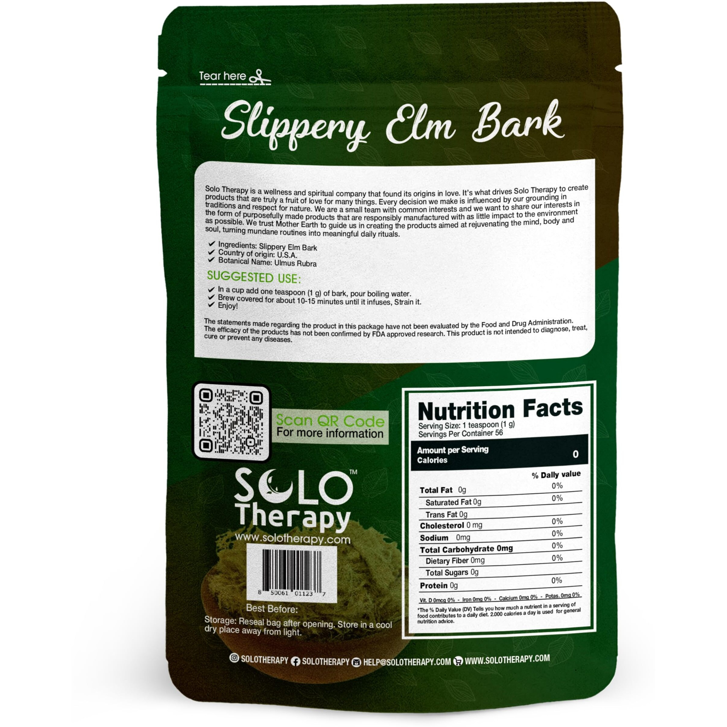 Slippery Elm Bark Tea Cut And Sifted - 56 Grams - Slippery Elm Bark Herb Resealable Bag - Ulmus Rubra 56 Grams - Premium Quality (Slippery Elm Bark)