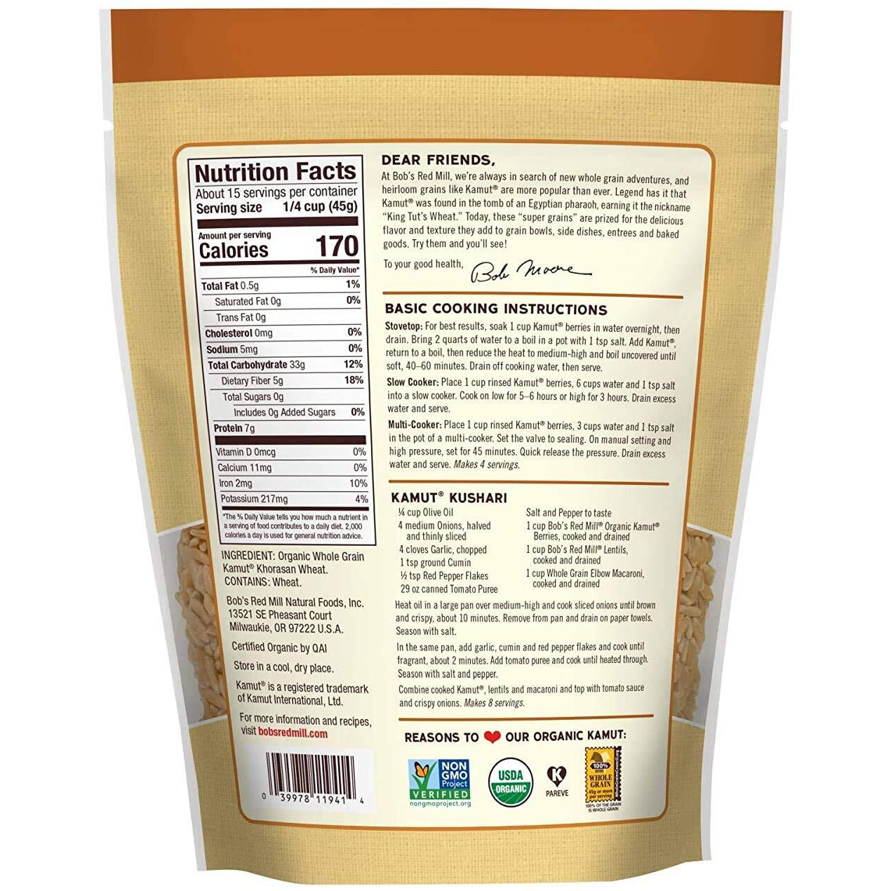 Bob's Red Mill Organic Kamut Khorasan Berries, 24 Ounce (Pack Of 3)